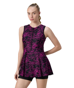 Women's Endurance10 Printed Closedback Swimdress With Boyleg - Black & Electric Pink