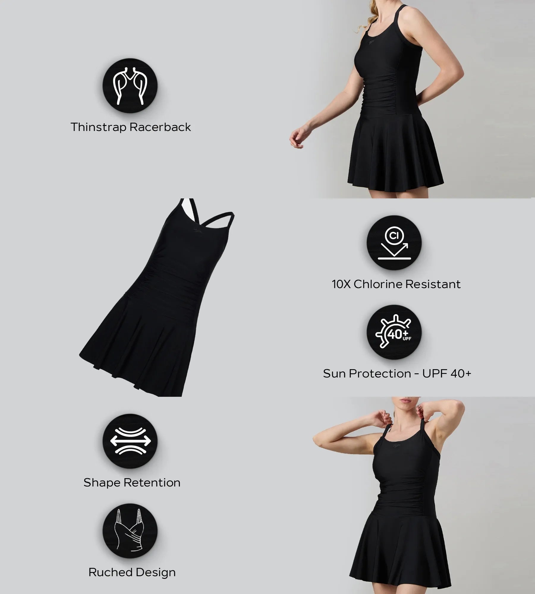 Women's Endurance10 Ruched Racerback Swimdress With Boyleg - Black - Image 2