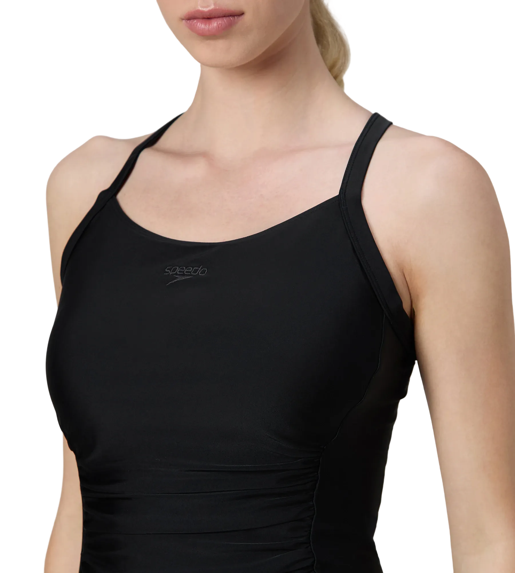 Women's Endurance10 Ruched Racerback Swimdress With Boyleg - Black - Image 7