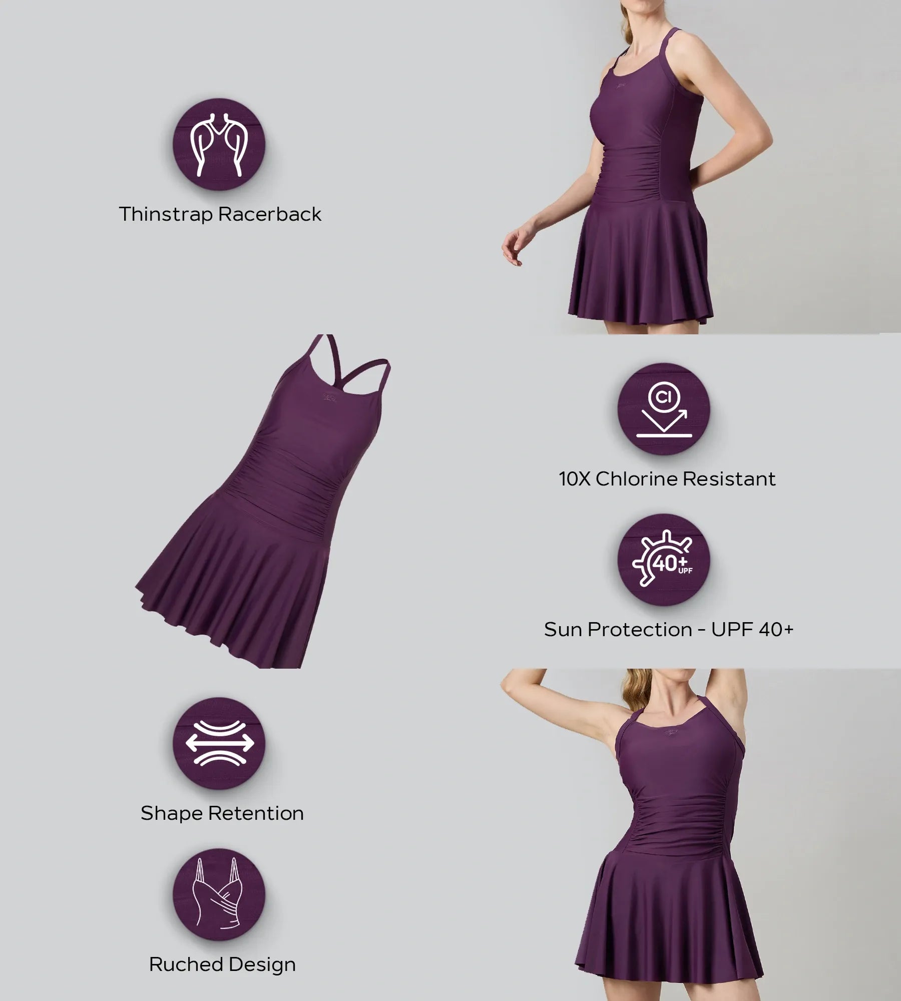 Women's Enduraflex Ruched Racerback Swimdress With Boyleg - Plum Dandy - Image 2