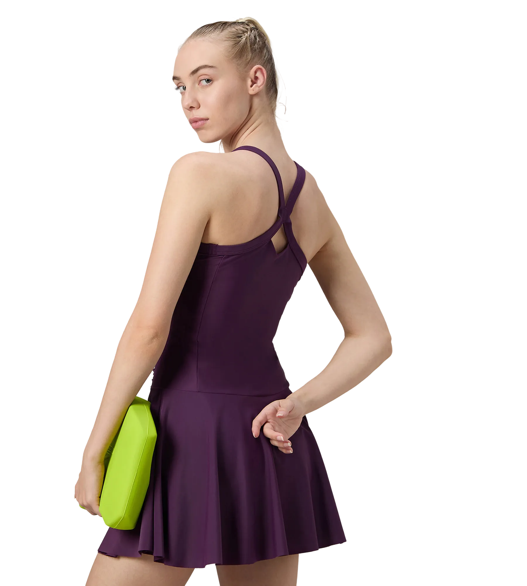 Women's Enduraflex Ruched Racerback Swimdress With Boyleg - Plum Dandy - Image 5