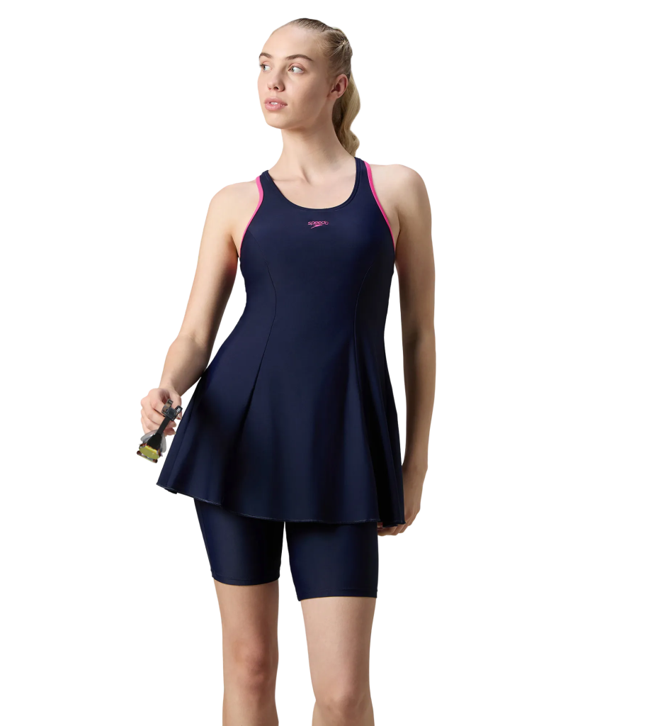Women's Endurance10 Racerback Swimdress With Kneeleg - True Navy & Margarita Pink
