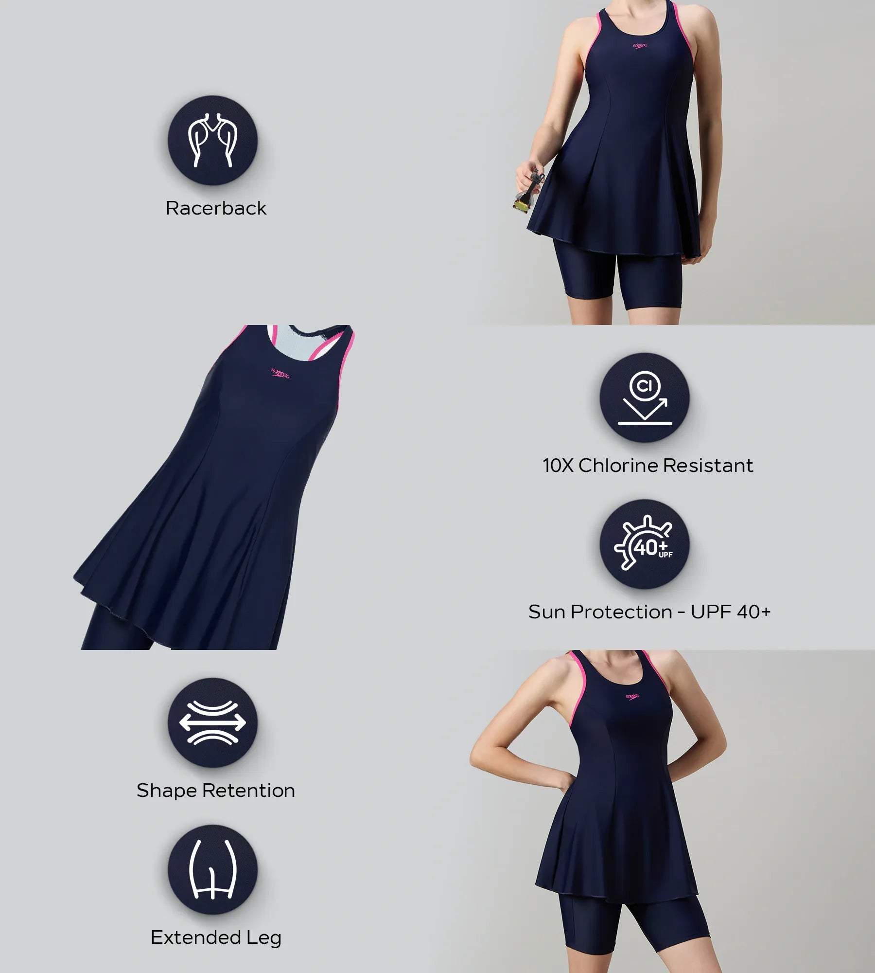 Women's Endurance10 Racerback Swimdress With Kneeleg - True Navy & Margarita Pink - Image 2
