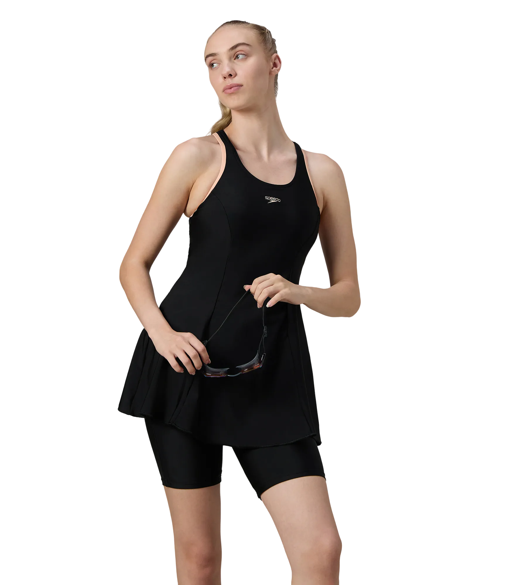 Women's Endurance10 Racerback Swimdress With Kneeleg - Black & Dusty Pink - Image 3