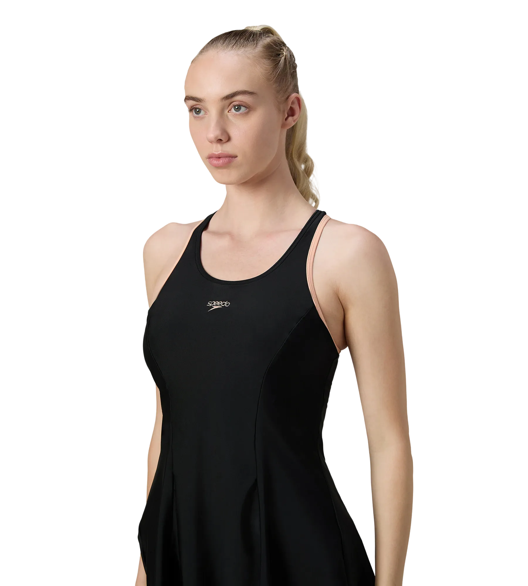 Women's Endurance10 Racerback Swimdress With Kneeleg - Black & Dusty Pink - Image 7
