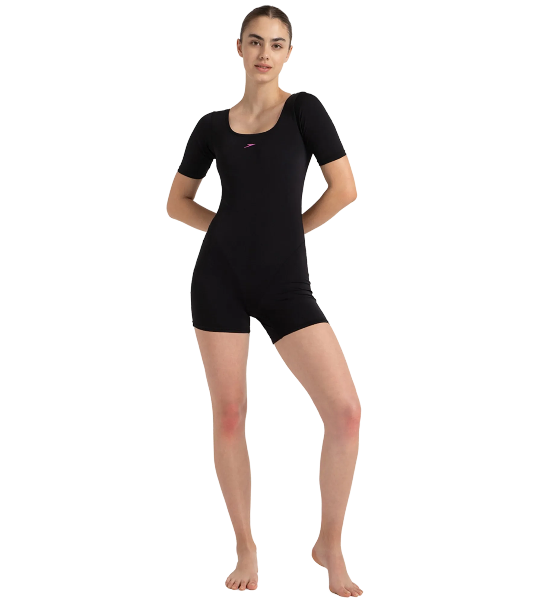 Women's Endurance+ Sleeved Myrtle U-Back Legsuit - Black & Neon Violet - Image 6