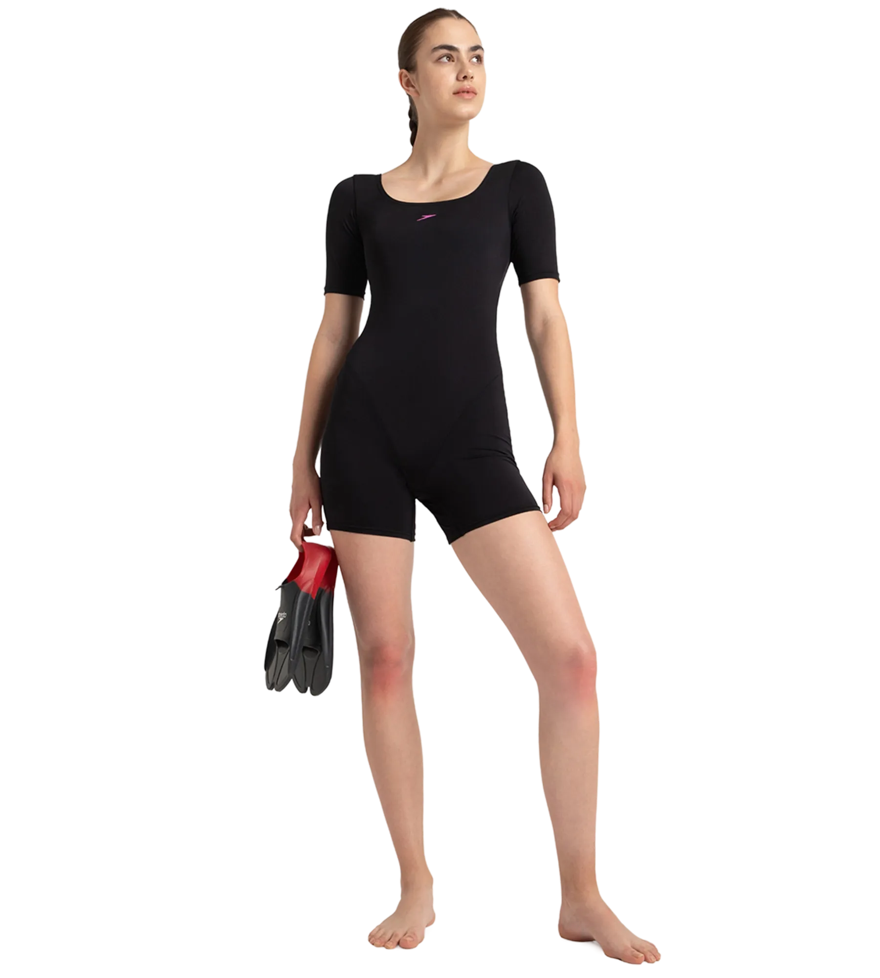 Women's Endurance+ Sleeved Myrtle U-Back Legsuit - Black & Neon Violet - Image 7
