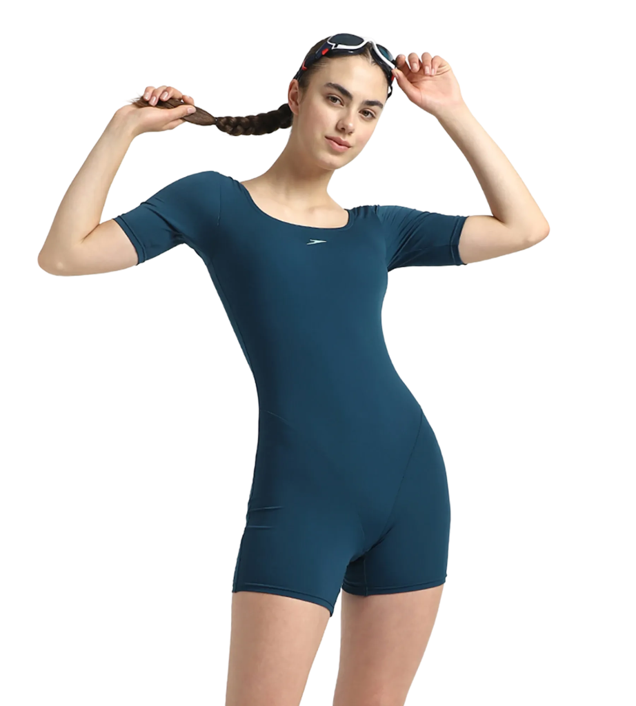 Women's Endurance+ Sleeved Myrtle Racerback Legsuit - Dark Teal & Arctic Glass
