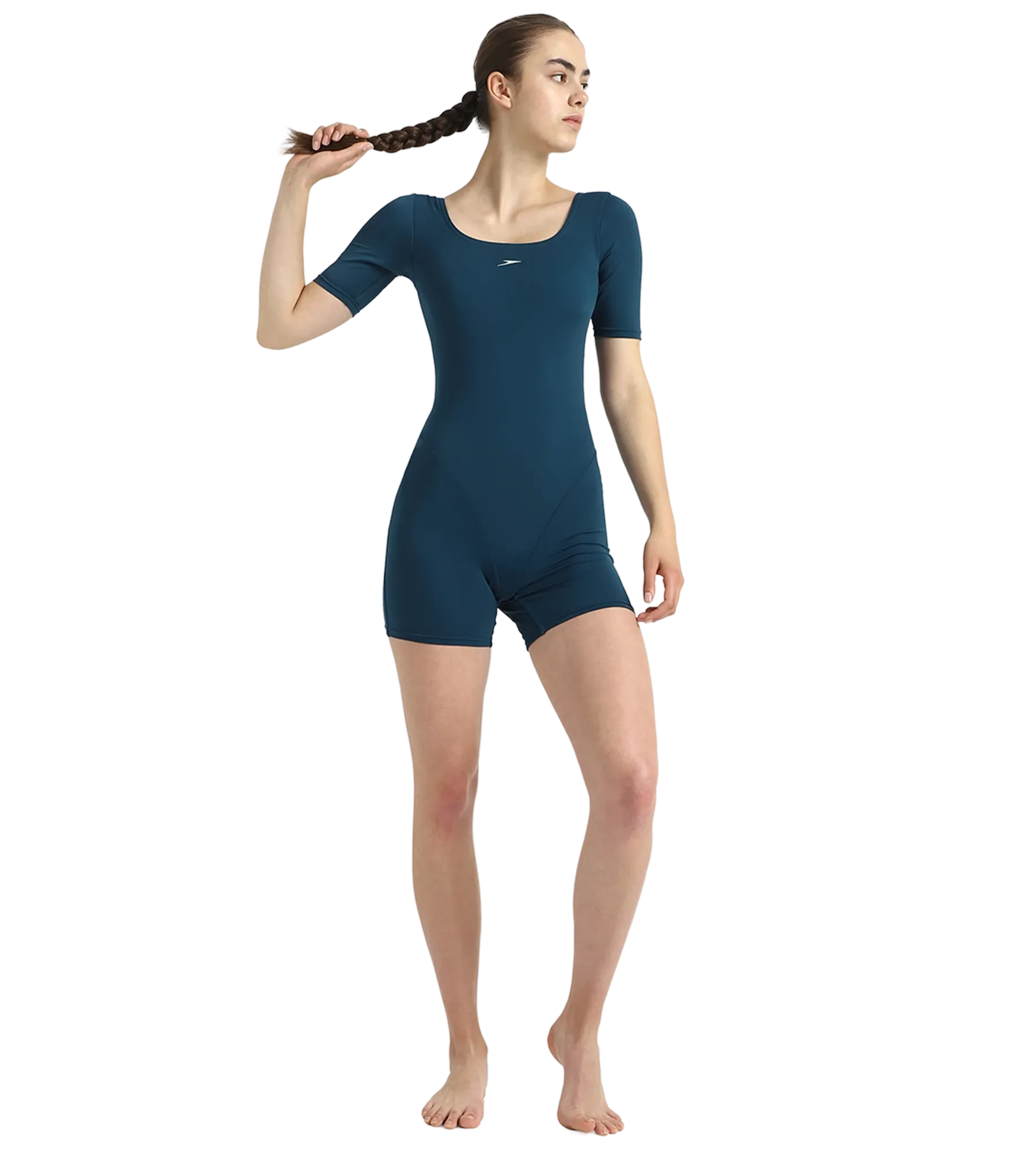 Women's Endurance+ Sleeved Myrtle Racerback Legsuit - Dark Teal & Arctic Glass - Image 6