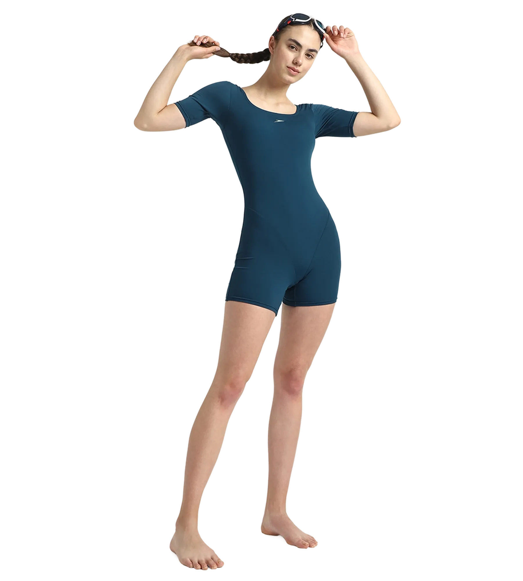 Women's Endurance+ Sleeved Myrtle Racerback Legsuit - Dark Teal & Arctic Glass - Image 7