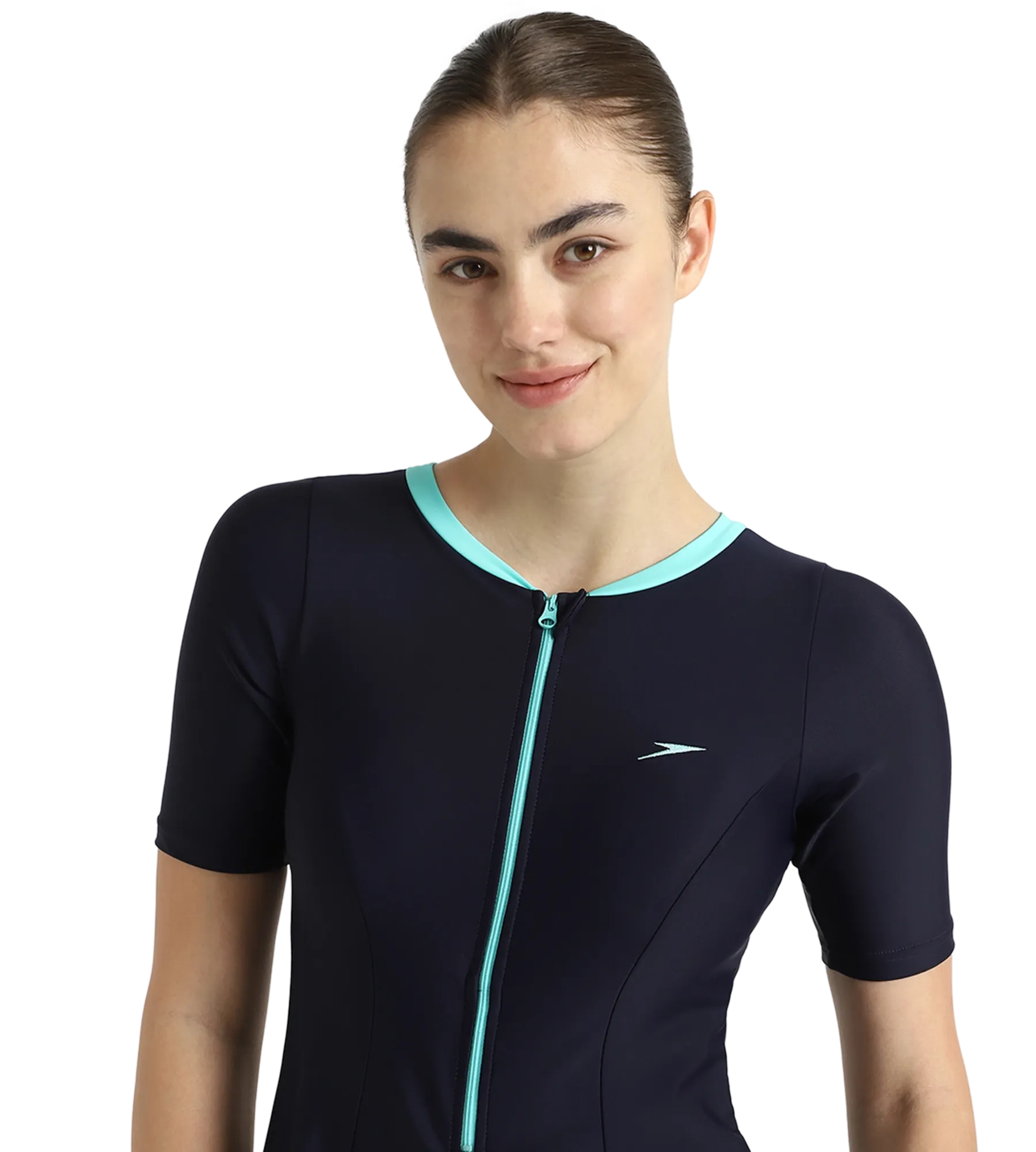 Women's Endurance10 Closedback Sleeved Swimdress With Boyleg - True Navy & Arctic Glass - Image 17