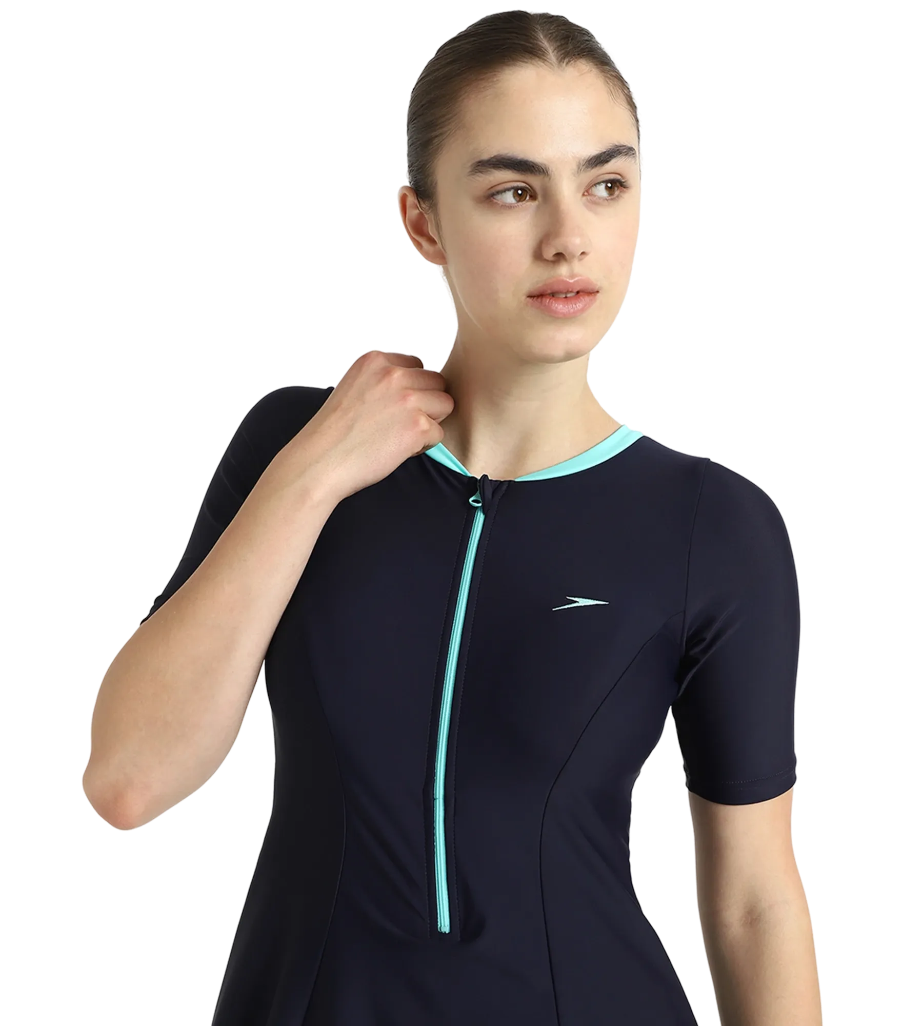 Women's Endurance10 Closedback Sleeved Swimdress With Boyleg - True Navy & Arctic Glass - Image 18