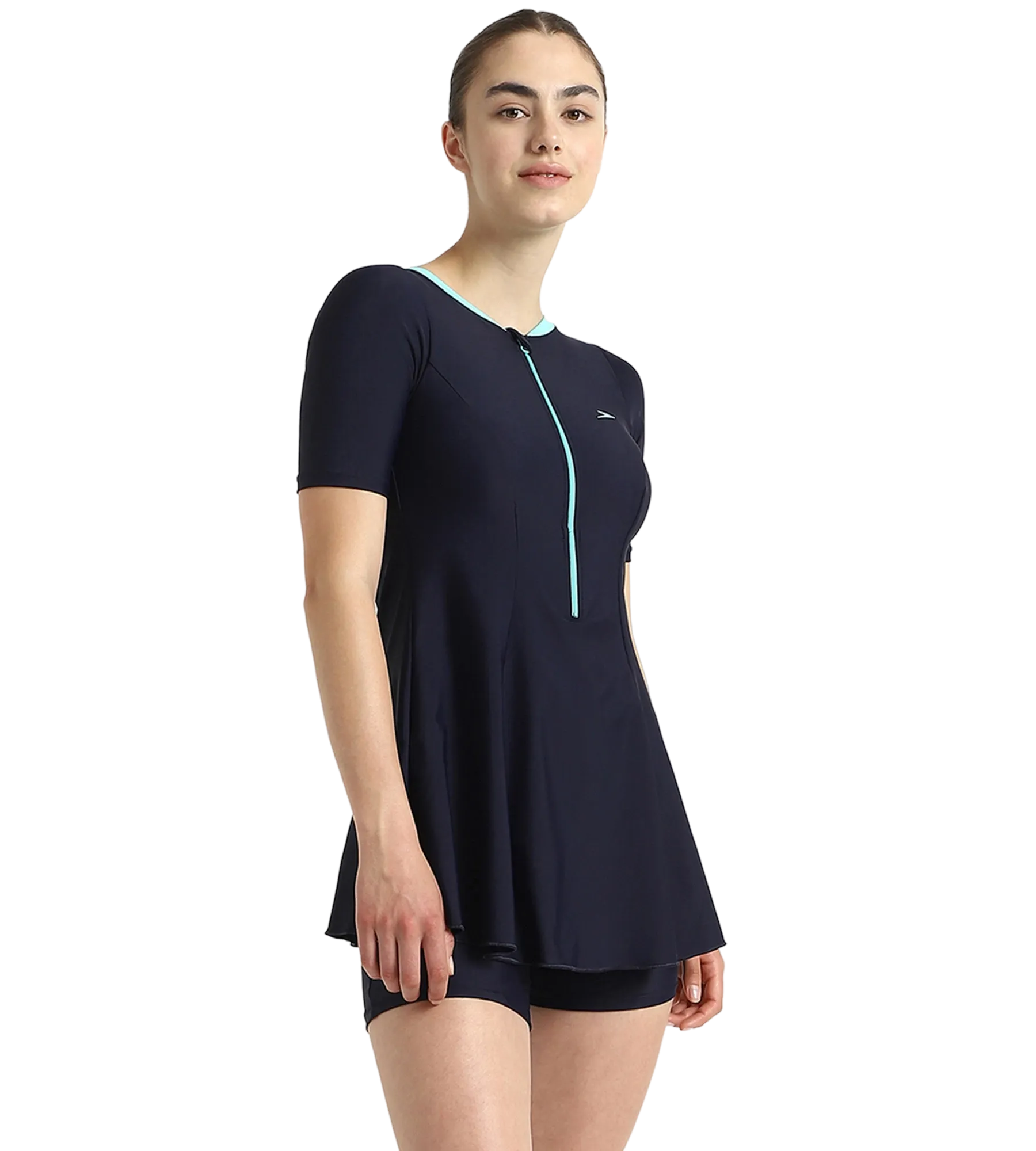 Women's Endurance10 Closedback Sleeved Swimdress With Boyleg - True Navy & Arctic Glass - Image 3