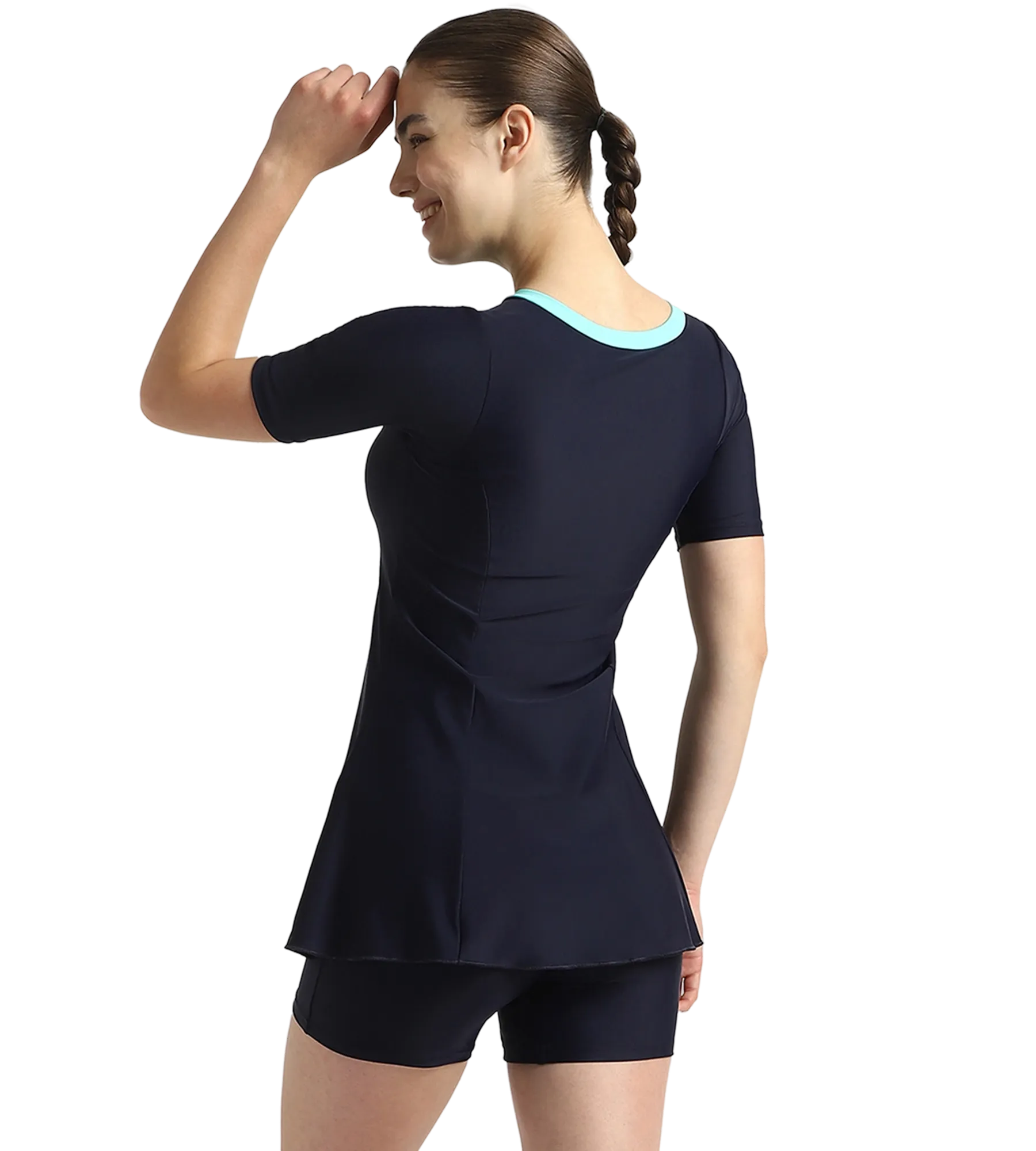 Women's Endurance10 Closedback Sleeved Swimdress With Boyleg - True Navy & Arctic Glass - Image 4