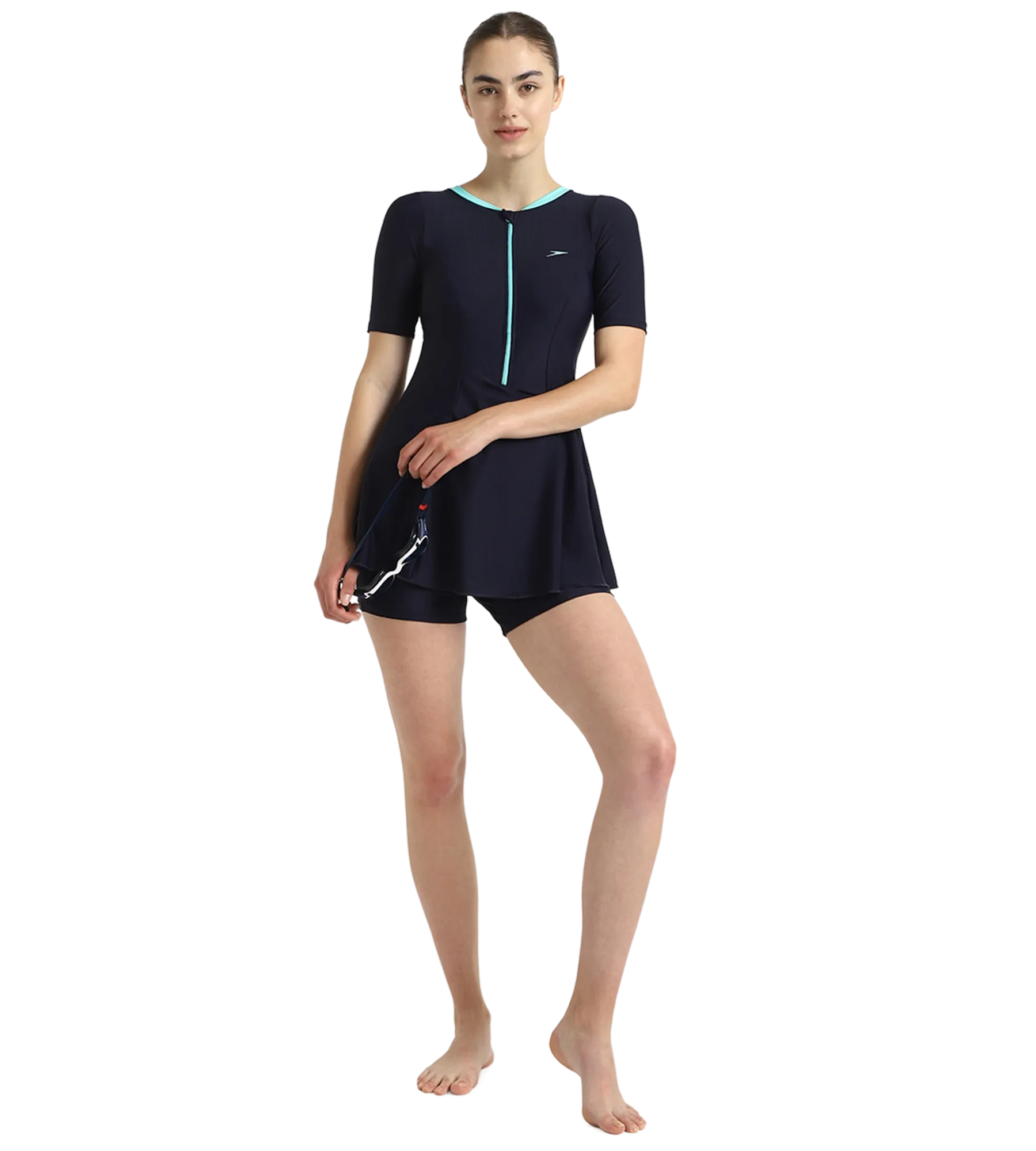 Women's Endurance10 Closedback Sleeved Swimdress With Boyleg - True Navy & Arctic Glass - Image 6