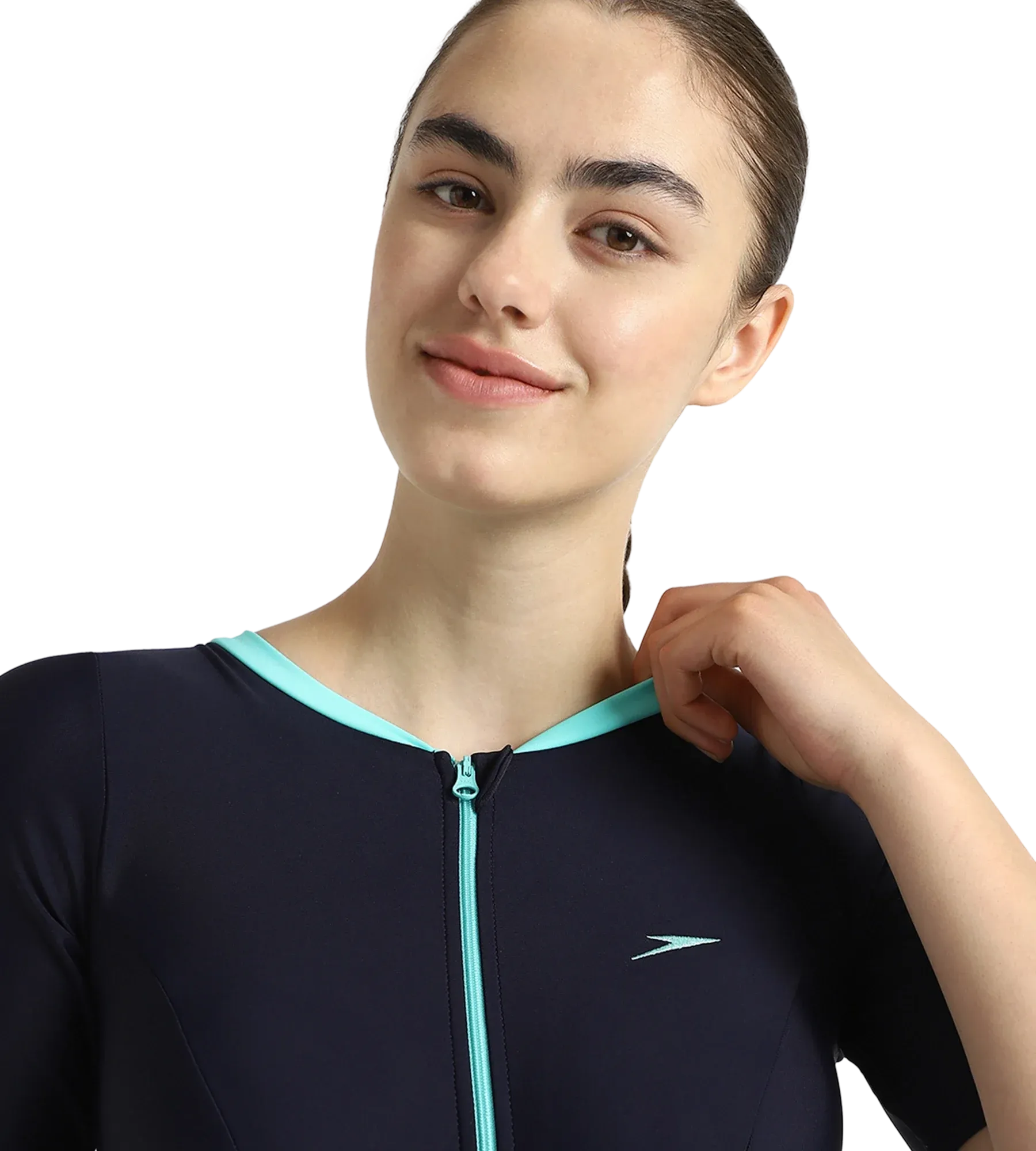 Women's Endurance10 Closedback Sleeved Swimdress With Boyleg - True Navy & Arctic Glass - Image 8