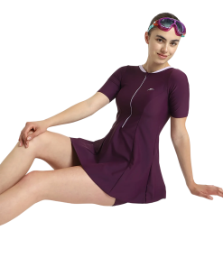 Women's Enduraflex Closedback Sleeved Swimdress With Boyleg - Plum Dandy & Lilac Breeze