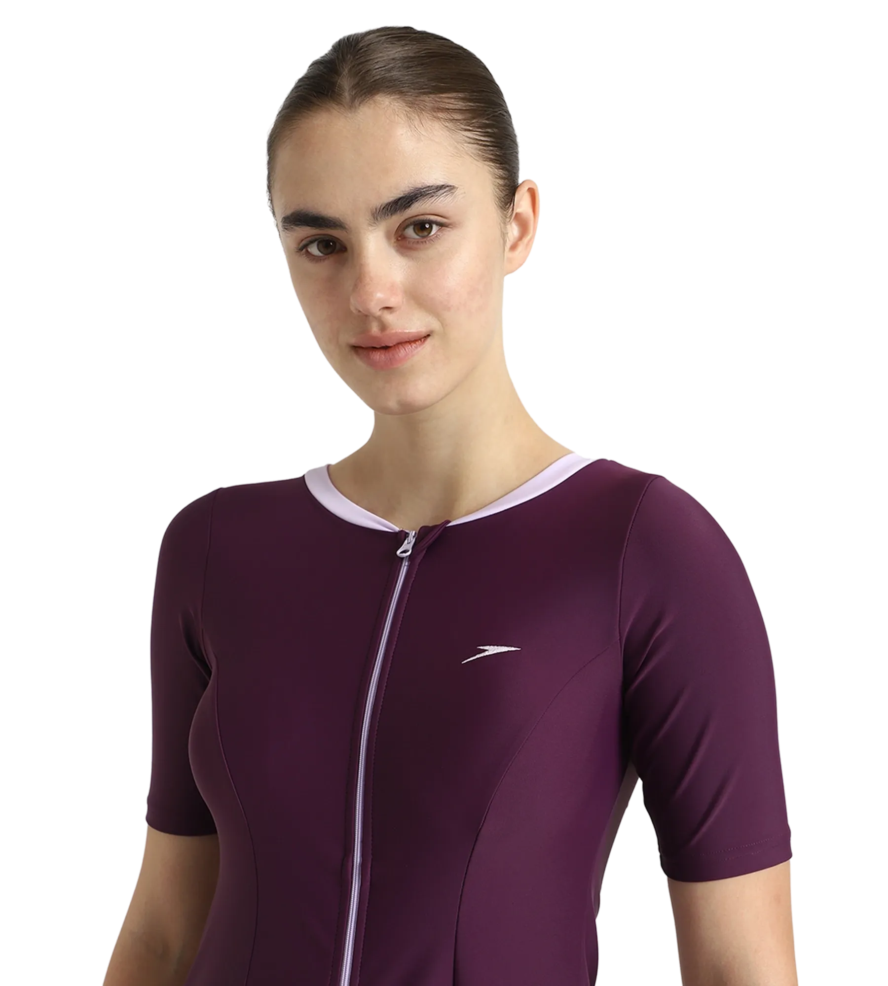 Women's Enduraflex Closedback Sleeved Swimdress With Boyleg - Plum Dandy & Lilac Breeze - Image 10