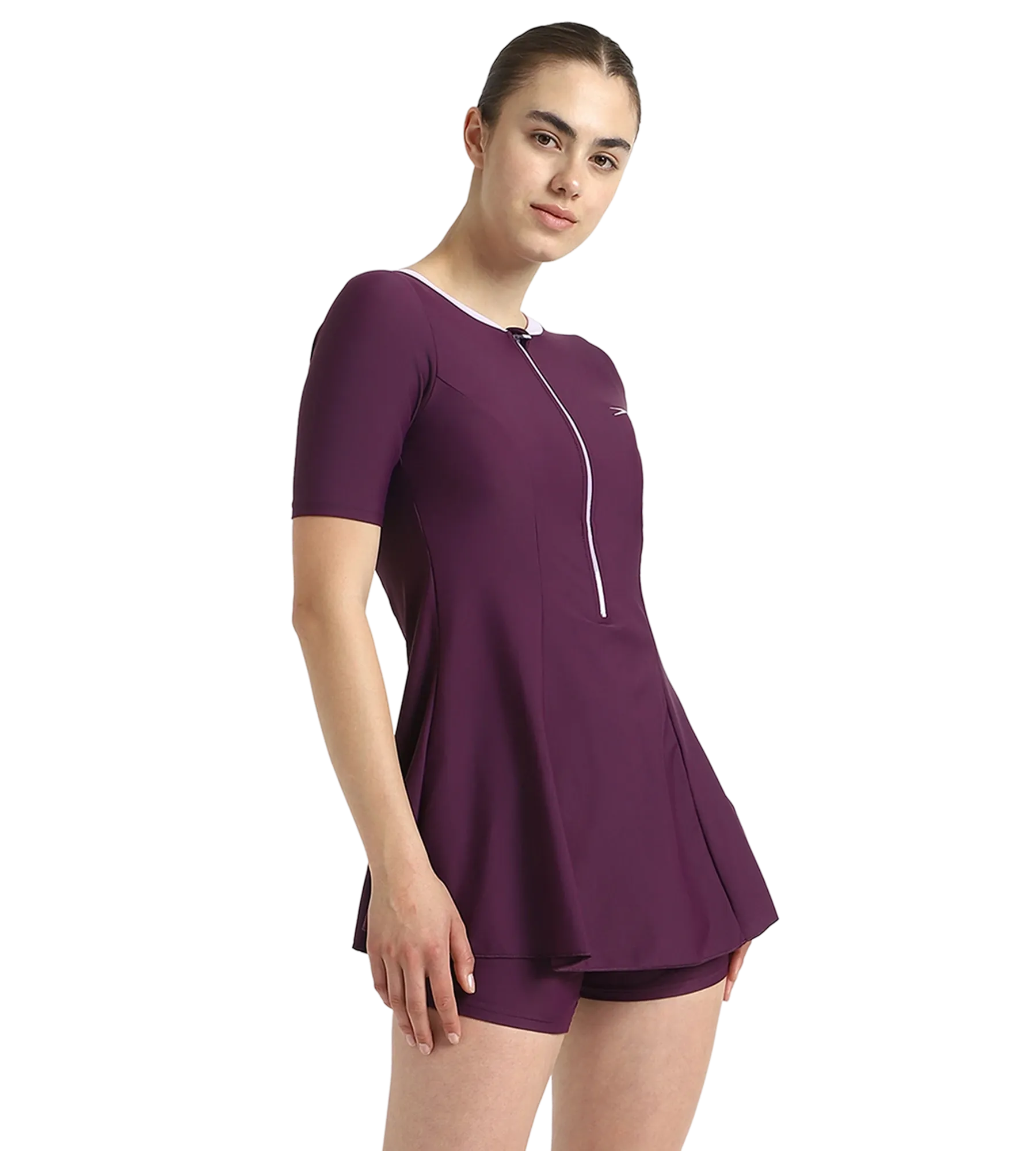 Women's Enduraflex Closedback Sleeved Swimdress With Boyleg - Plum Dandy & Lilac Breeze - Image 4