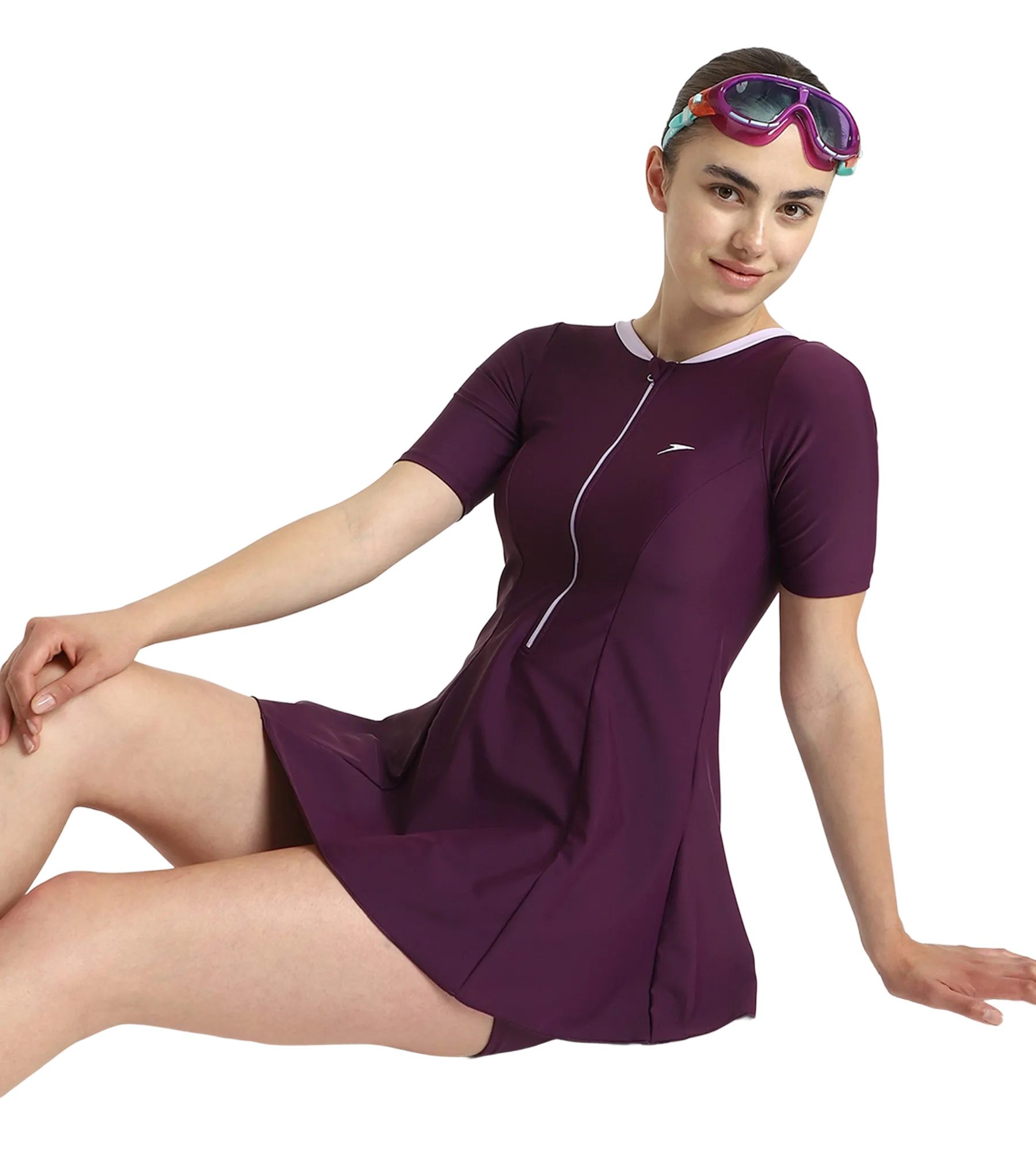 Women's Enduraflex Closedback Sleeved Swimdress With Boyleg - Plum Dandy & Lilac Breeze - Image 8