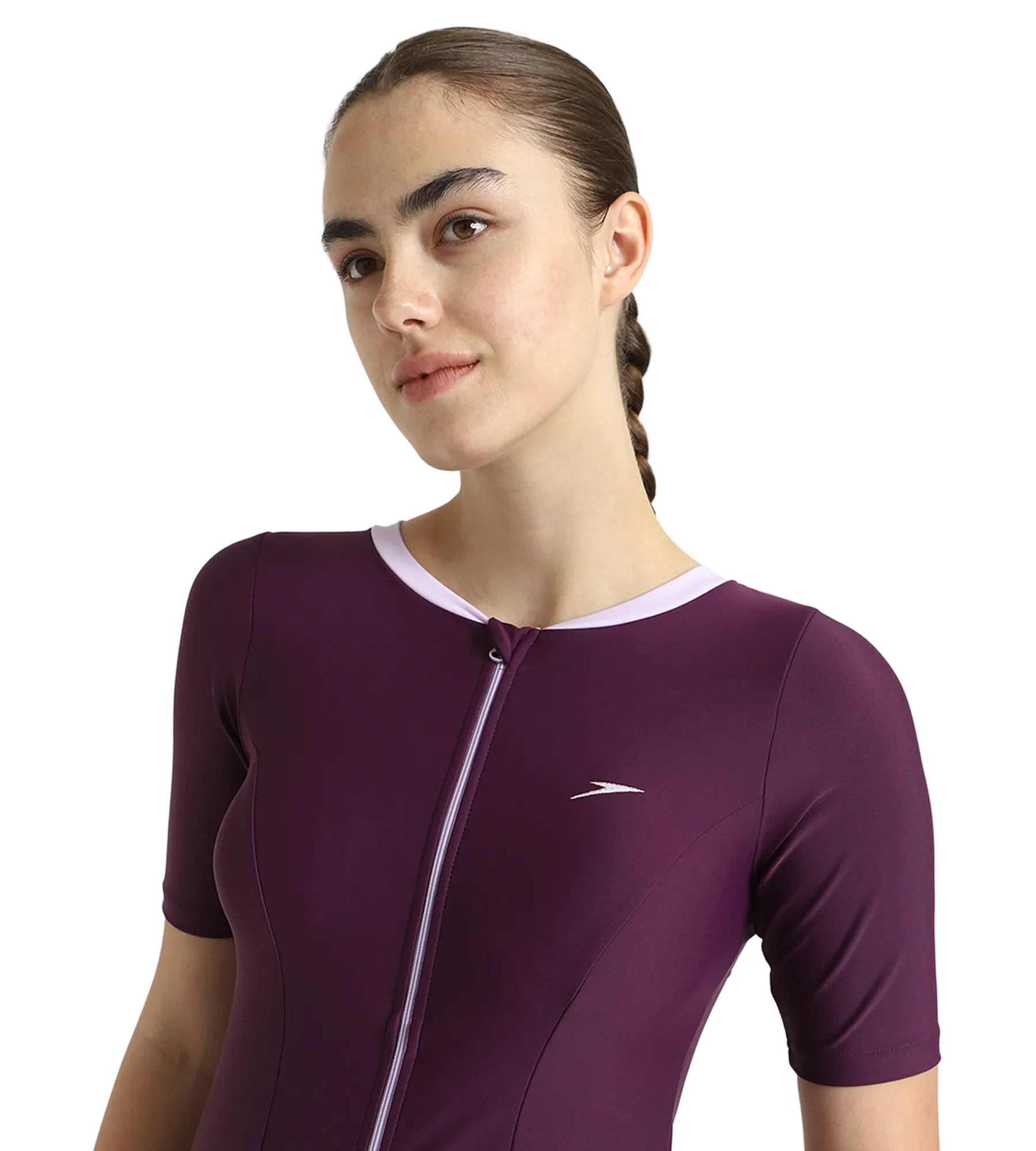 Women's Enduraflex Closedback Sleeved Swimdress With Boyleg - Plum Dandy & Lilac Breeze - Image 9