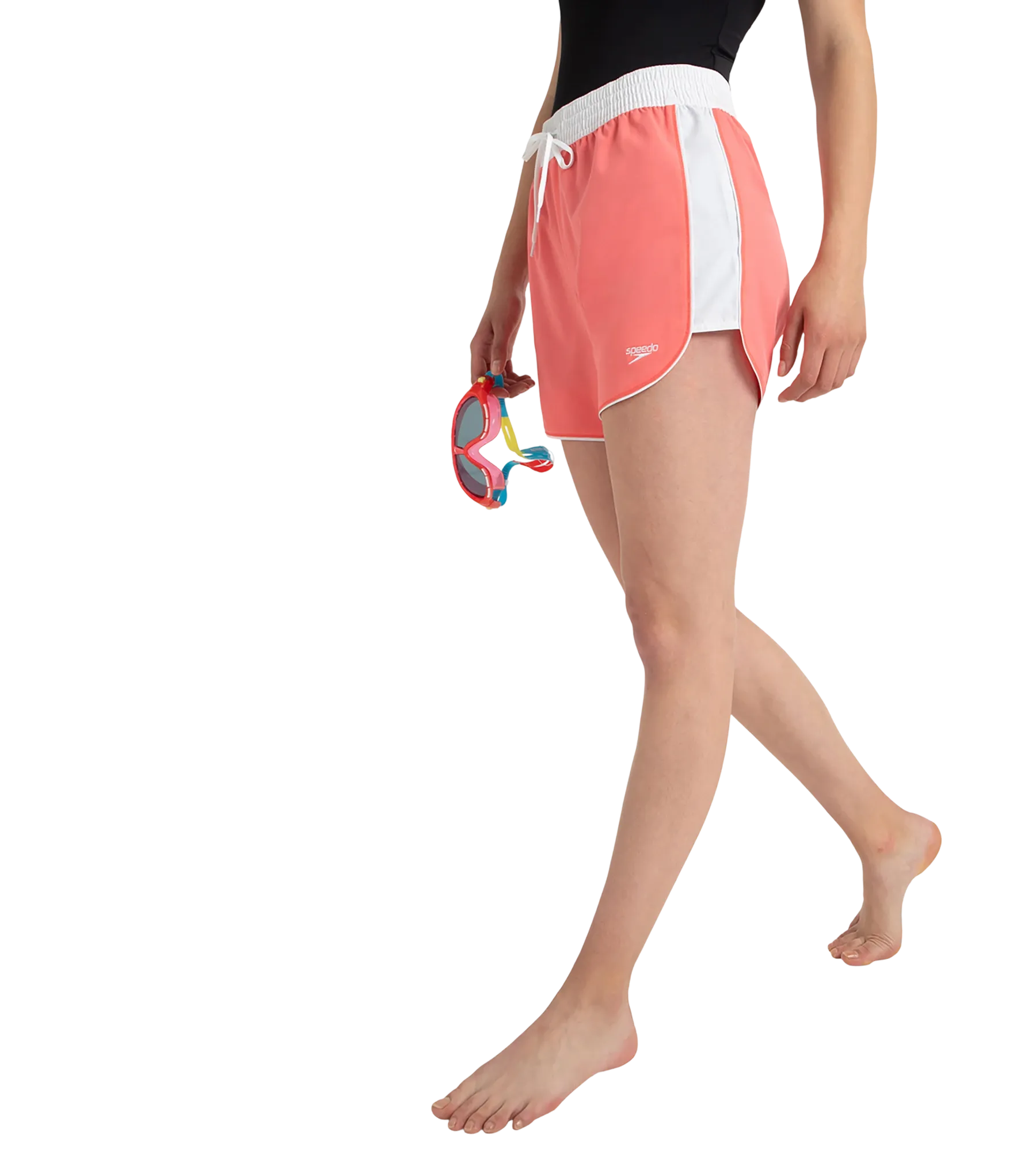 Women's 4 Way Comfort Stretch Leisure Watershorts With Side Pockets - Coral Sands & White