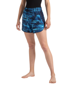 Women's 4 Way Flex Essential Printed Watershorts With Side Pockets - Peacoat. Cerulean Blue & Picton Blue