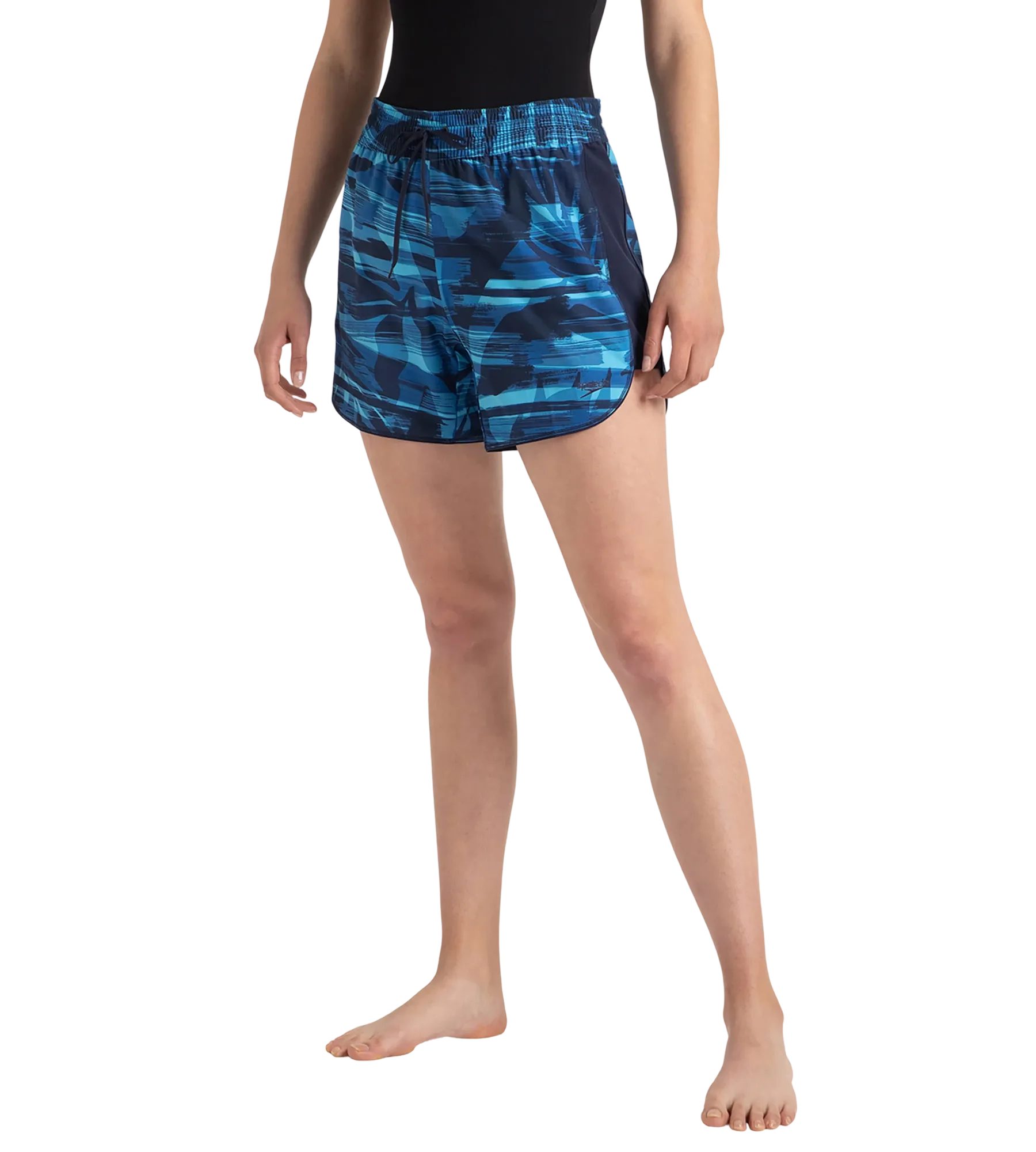 Women's 4 Way Flex Essential Printed Watershorts With Side Pockets - Peacoat. Cerulean Blue & Picton Blue