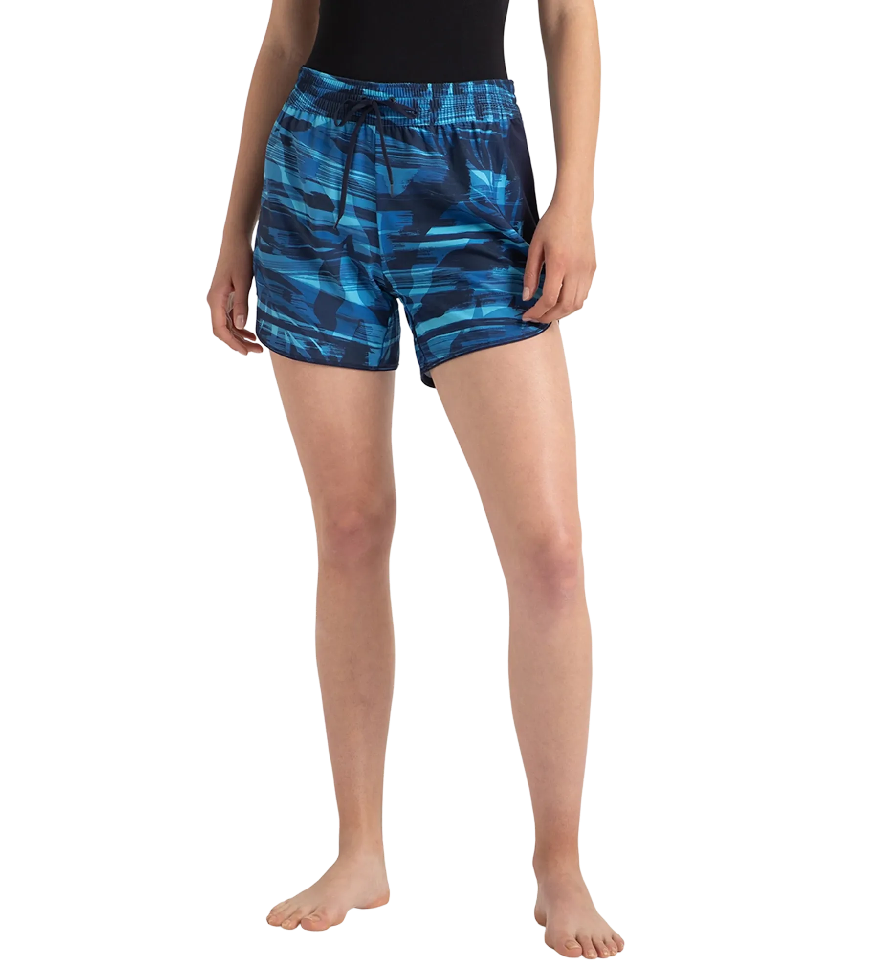 Women's 4 Way Flex Essential Printed Watershorts With Side Pockets - Peacoat. Cerulean Blue & Picton Blue - Image 2
