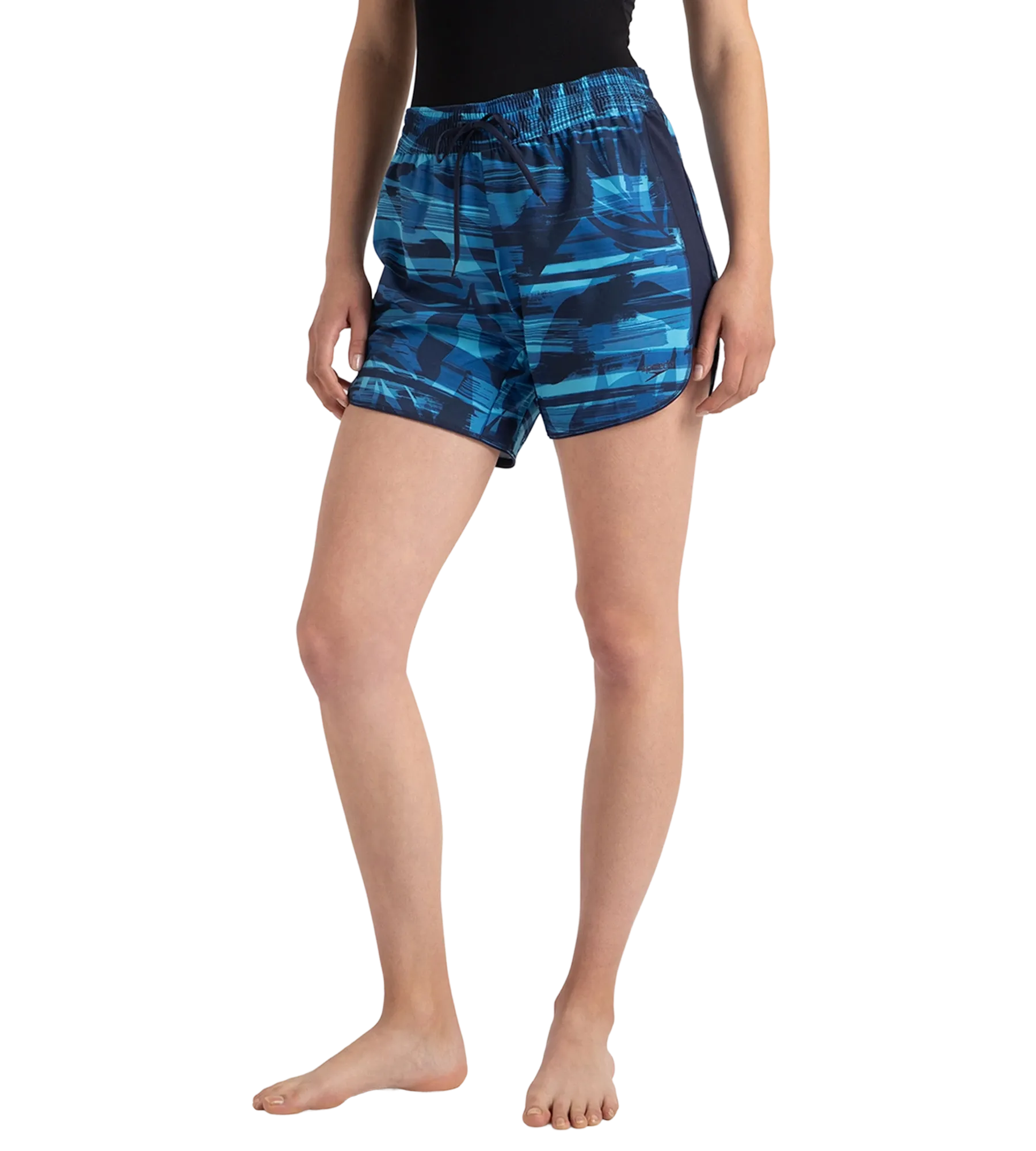 Women's 4 Way Flex Essential Printed Watershorts With Side Pockets - Peacoat. Cerulean Blue & Picton Blue - Image 3