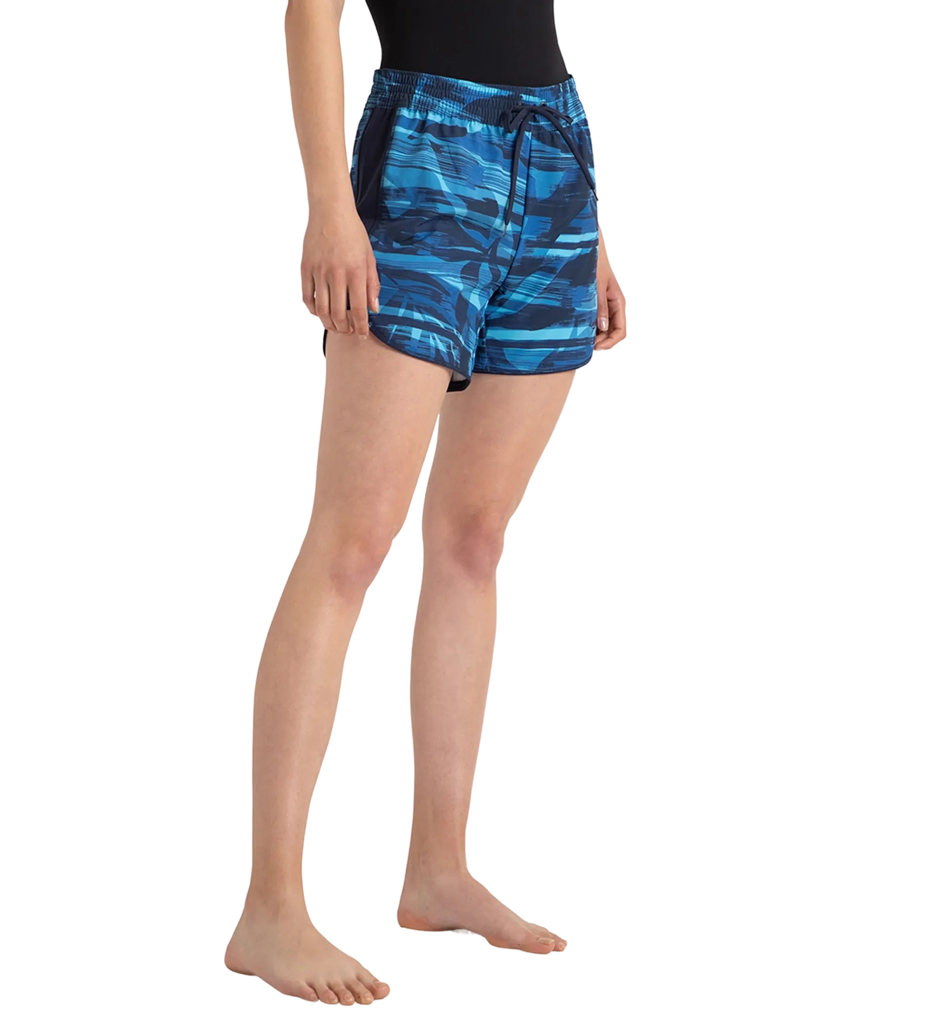 Women's 4 Way Flex Essential Printed Watershorts With Side Pockets - Peacoat. Cerulean Blue & Picton Blue - Image 4