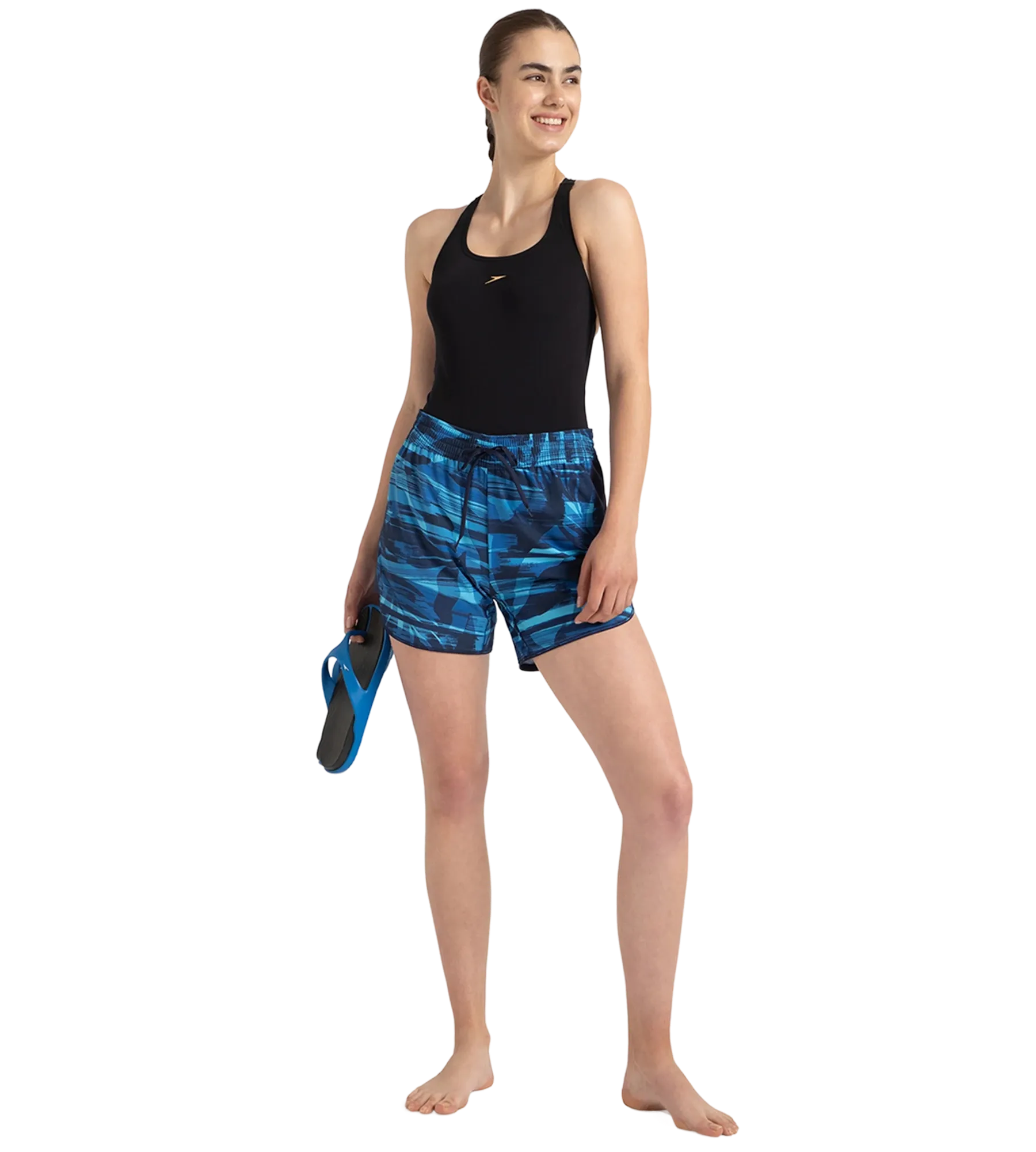Women's 4 Way Flex Essential Printed Watershorts With Side Pockets - Peacoat. Cerulean Blue & Picton Blue - Image 6