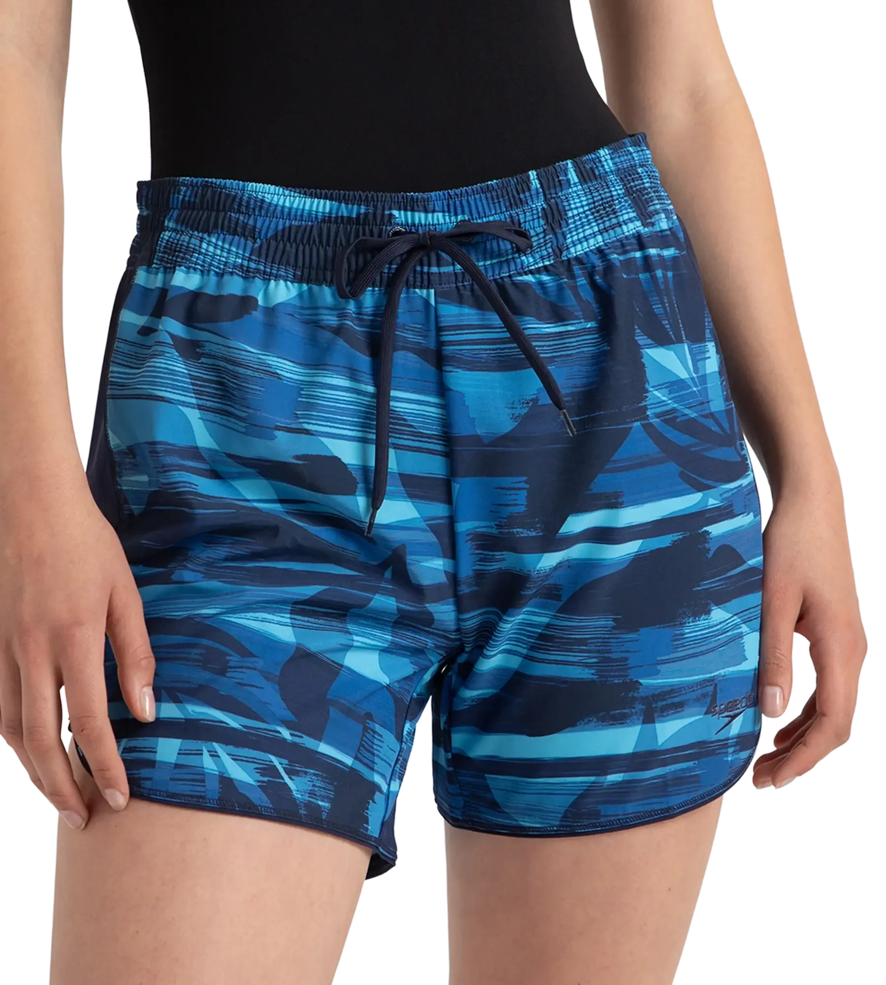 Women's 4 Way Flex Essential Printed Watershorts With Side Pockets - Peacoat. Cerulean Blue & Picton Blue - Image 8
