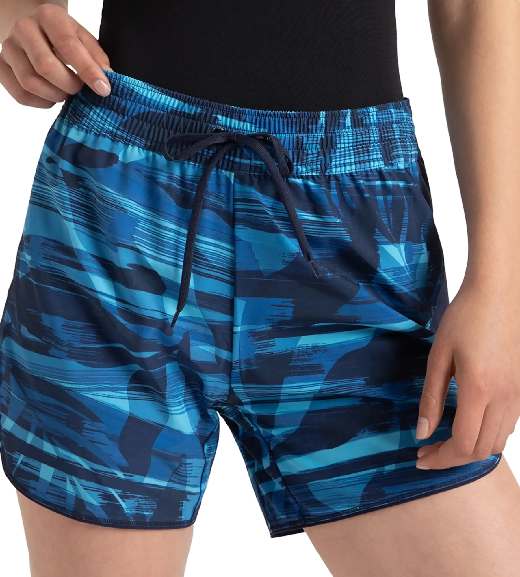 Women's 4 Way Flex Essential Printed Watershorts With Side Pockets - Peacoat. Cerulean Blue & Picton Blue - Image 10