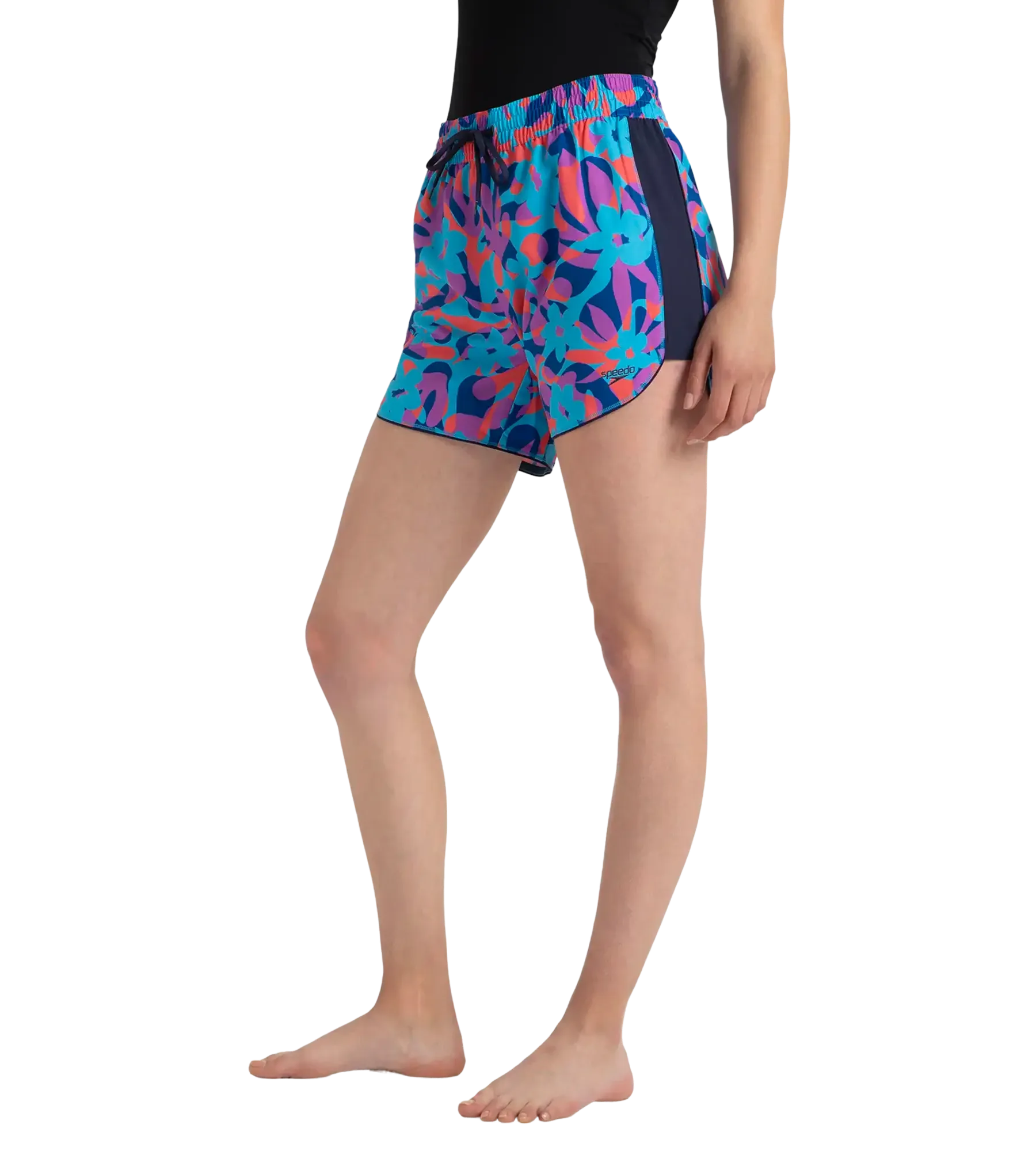 Women's 4 Way Comfort Stretch Leisure Printed Watershorts With Side Pockets - Turkish Sea. Picton Blue & Coral Sands - Image 4
