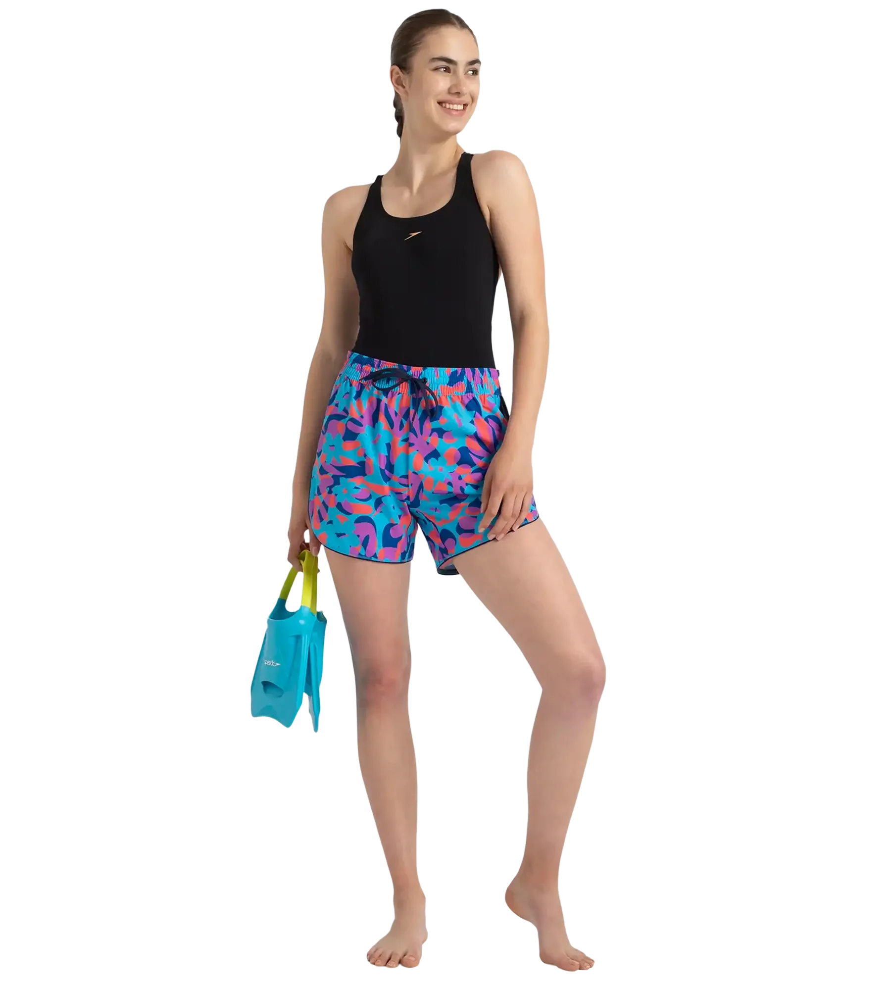 Women's 4 Way Comfort Stretch Leisure Printed Watershorts With Side Pockets - Turkish Sea. Picton Blue & Coral Sands - Image 6