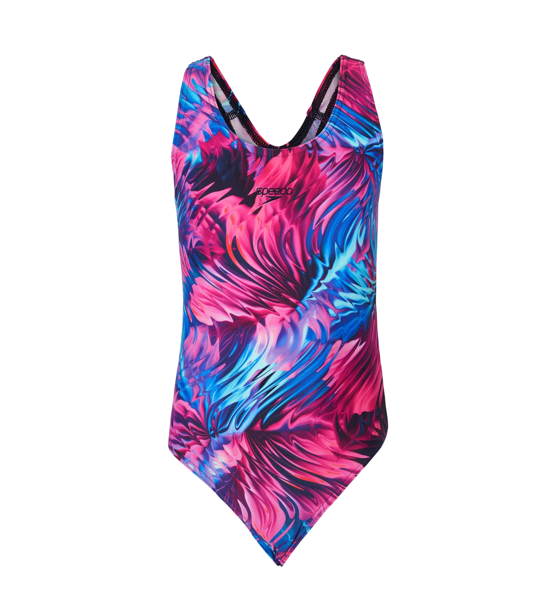 Girl's Endurance10 Hyperboom Printed Racerback V-Cut One Piece Swimsuit - Peacoat. Margarita Pink & True Navy - Image 10