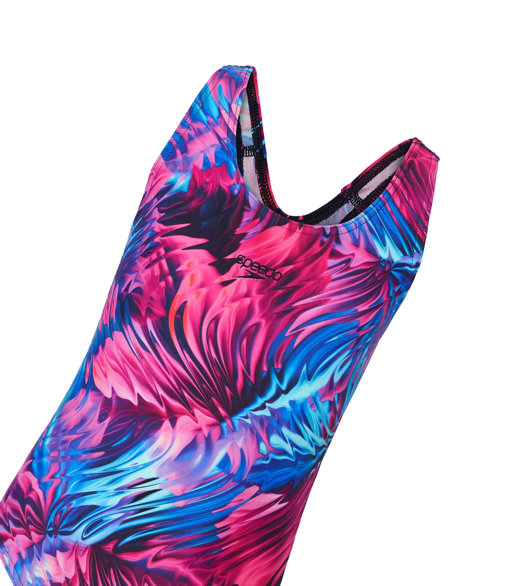 Girl's Endurance10 Hyperboom Printed Racerback V-Cut One Piece Swimsuit - Peacoat. Margarita Pink & True Navy - Image 11