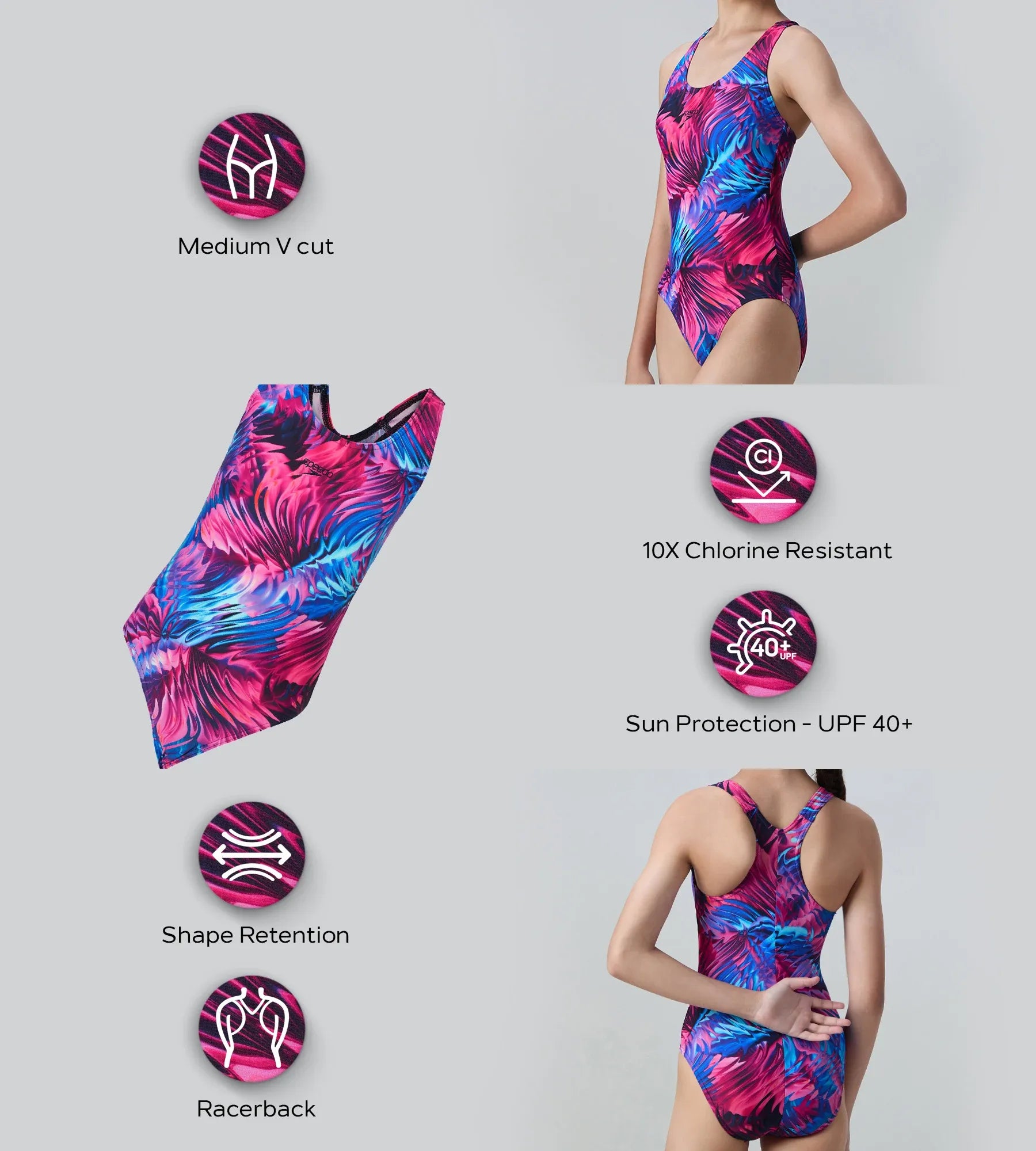 Girl's Endurance10 Hyperboom Printed Racerback V-Cut One Piece Swimsuit - Peacoat. Margarita Pink & True Navy - Image 2