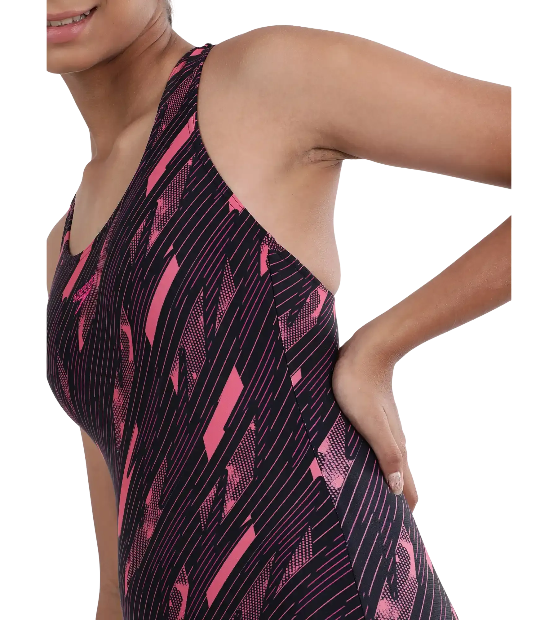 Girl's Endurance 10 Hyperboom Print Racerback One Piece V-Cut Swimsuit - True Navy & Electric Pink - Image 6