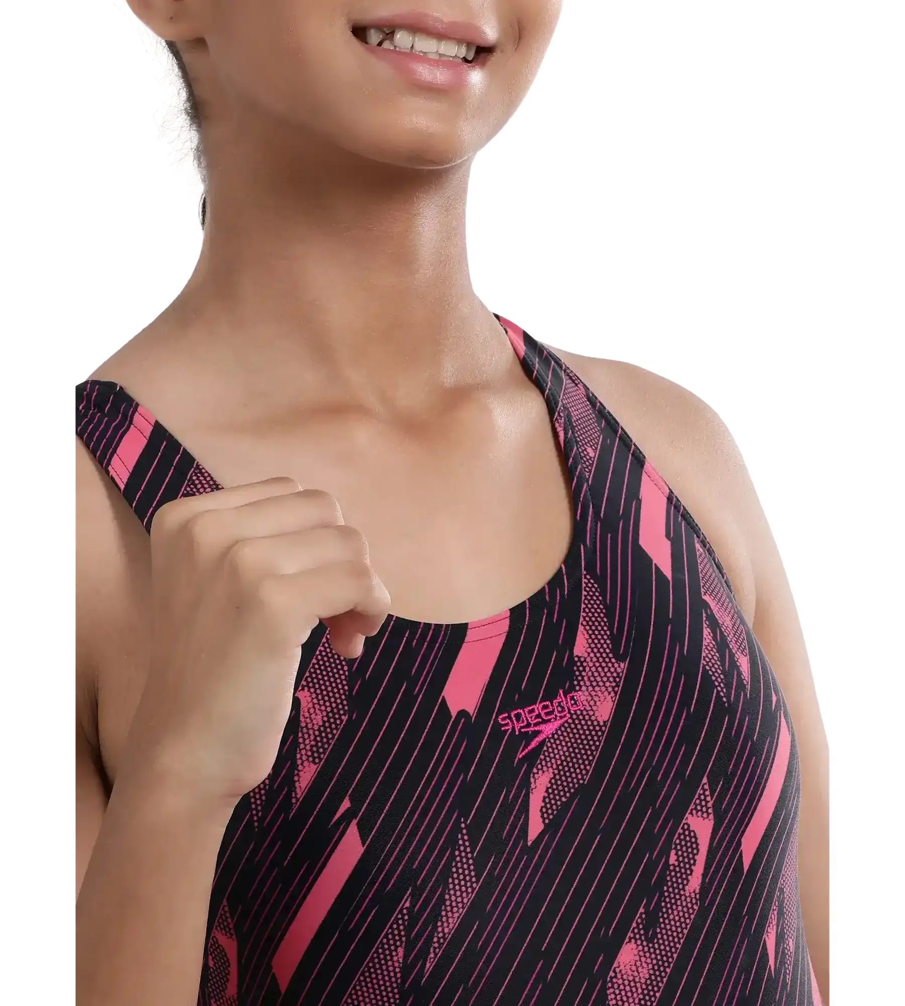 Girl's Endurance 10 Hyperboom Print Racerback One Piece V-Cut Swimsuit - True Navy & Electric Pink - Image 7