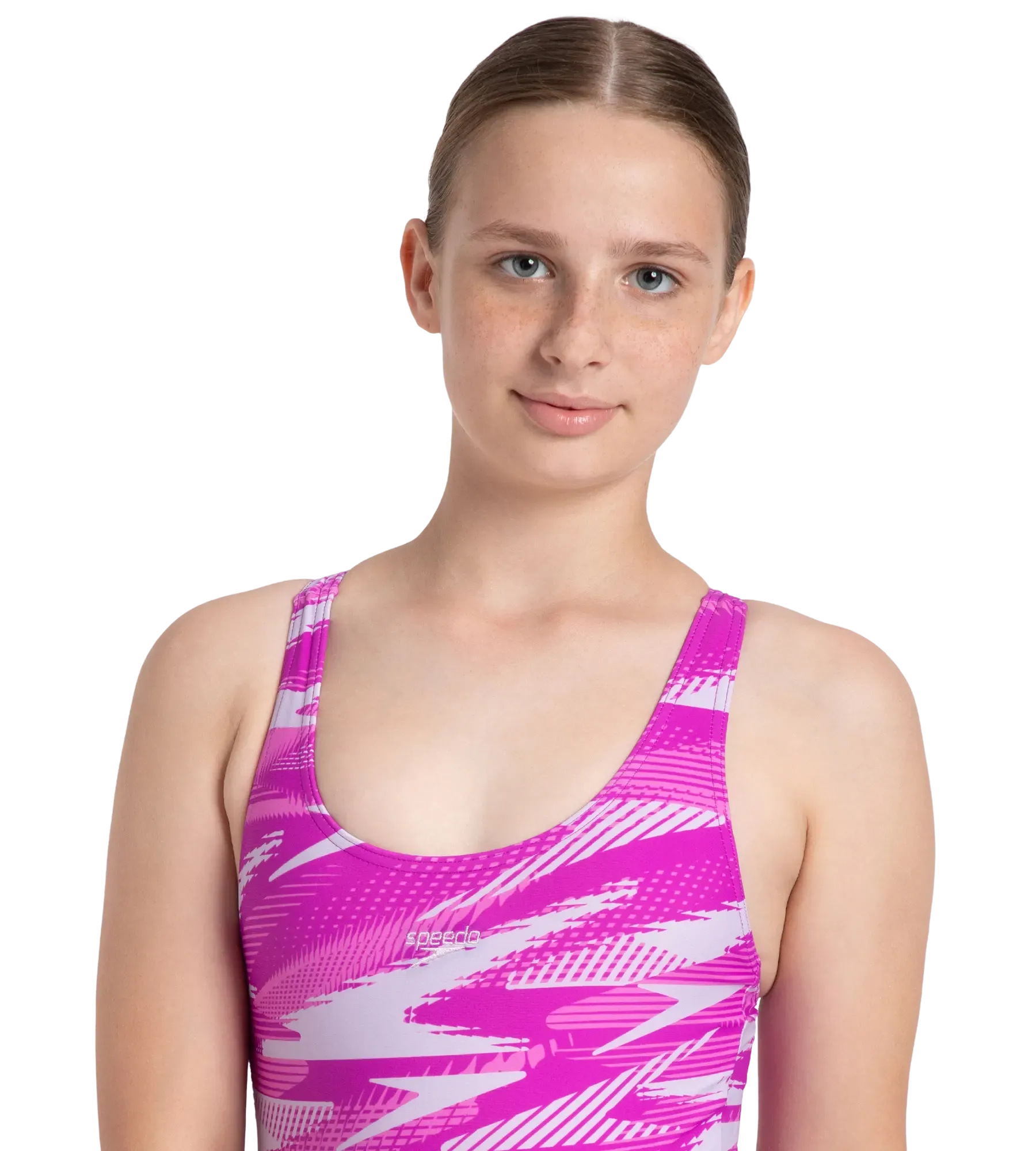 Girl's Endurance10 Hyperboom Print Racerback V-Cut One Piece Swimsuit - Diva. Neon Violet & Lilac Breeze - Image 9