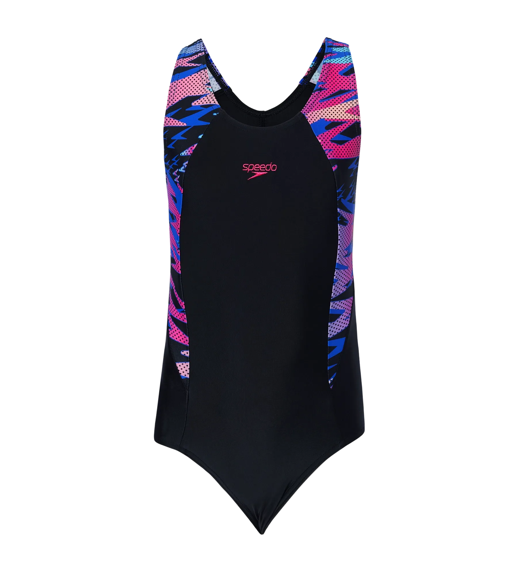 Girl's Endurance10 Hyperboom Print Splice Racerback V-Cut One Piece Swimsuit - Black & Margarita Pink - Image 10
