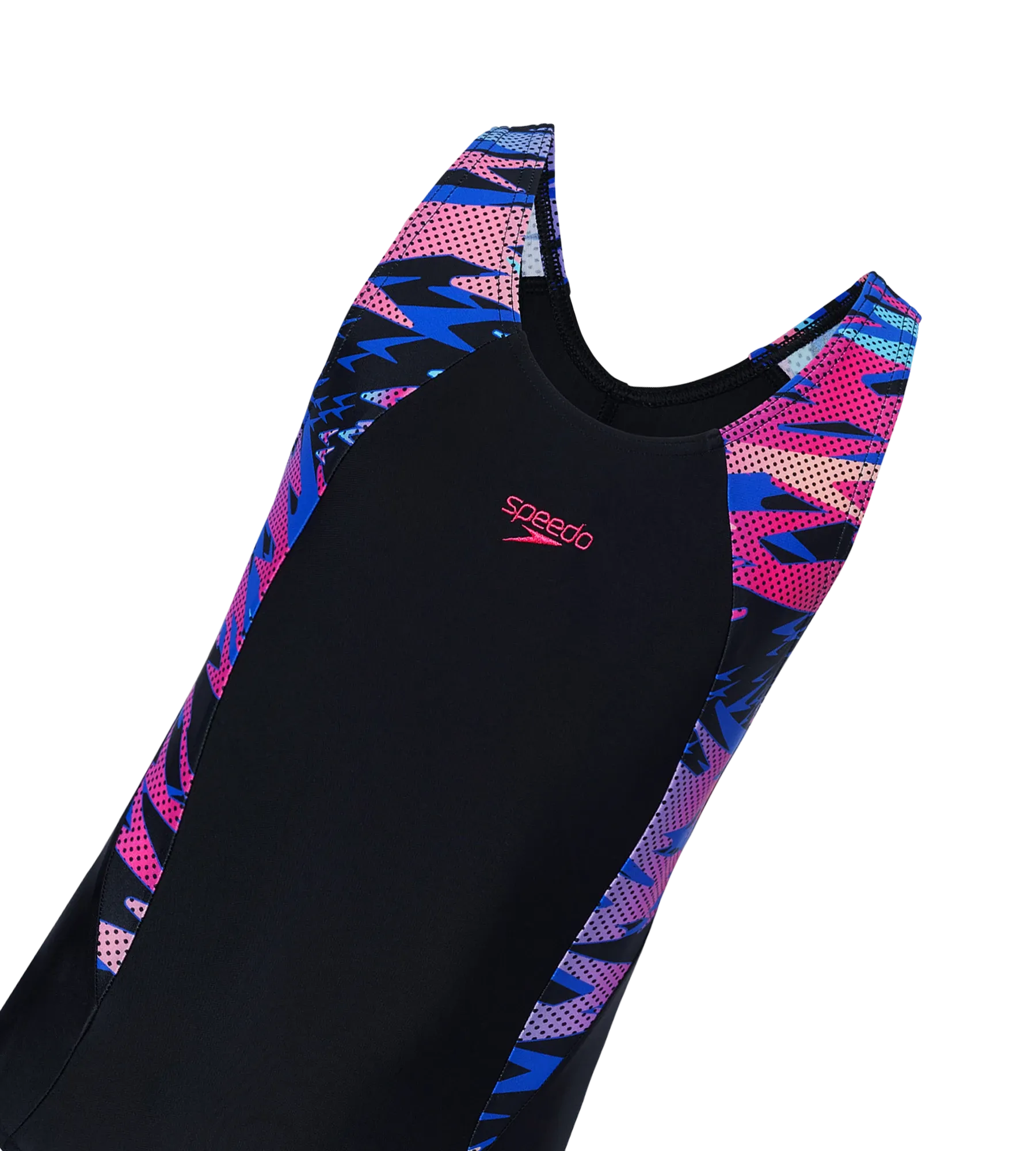 Girl's Endurance10 Hyperboom Print Splice Racerback V-Cut One Piece Swimsuit - Black & Margarita Pink - Image 11