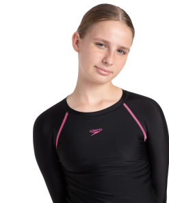 Girl's Endurance 10 Long Sleeve Suntop - Black & Fandango Pink