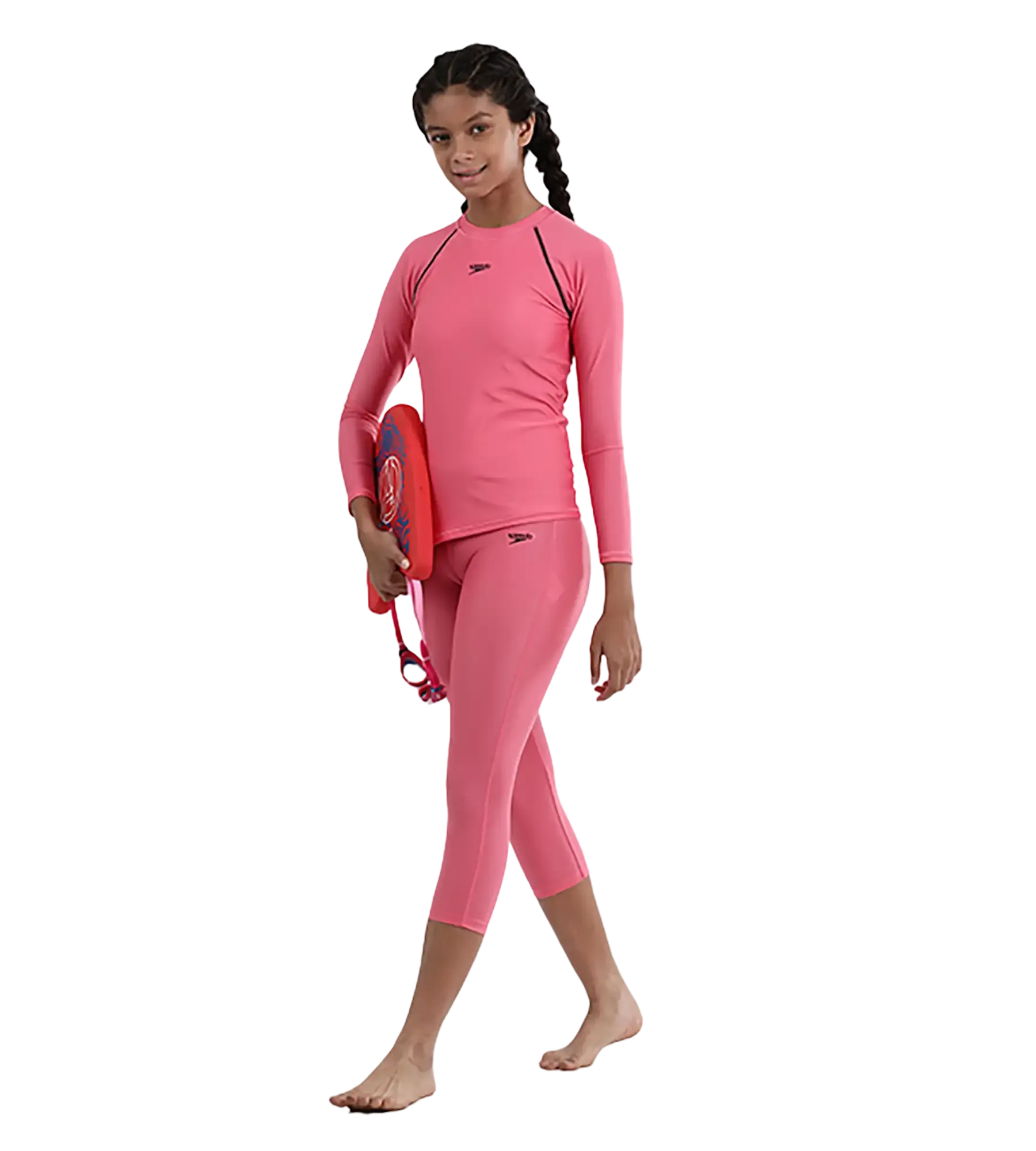 Girl's Recycled Endura Brite Long sleeve Suntop - Fandango Pink & True Navy - Image 11