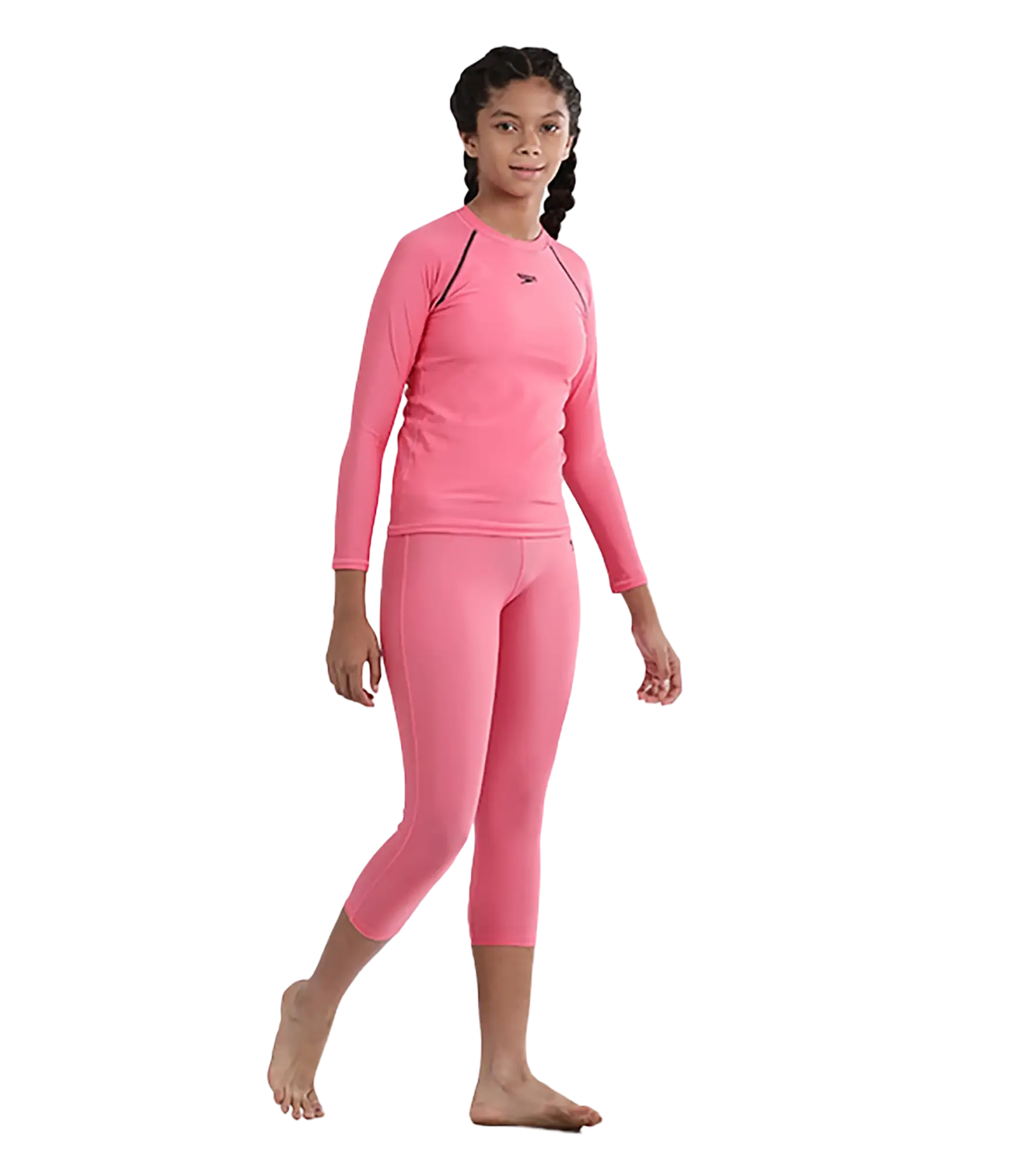 Girl's Recycled Endura Brite Long sleeve Suntop - Fandango Pink & True Navy - Image 12