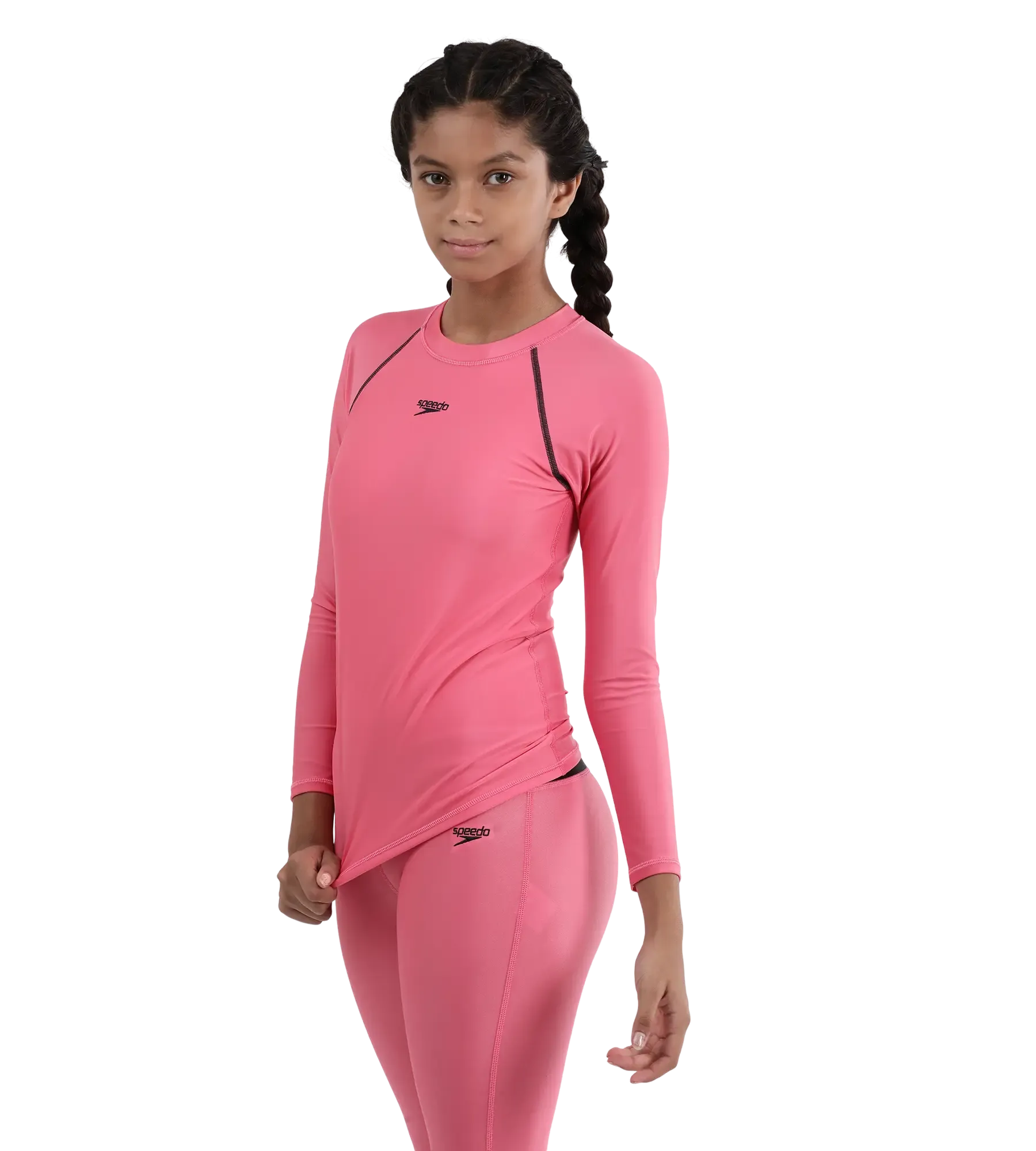 Girl's Recycled Endura Brite Long sleeve Suntop - Fandango Pink & True Navy - Image 2