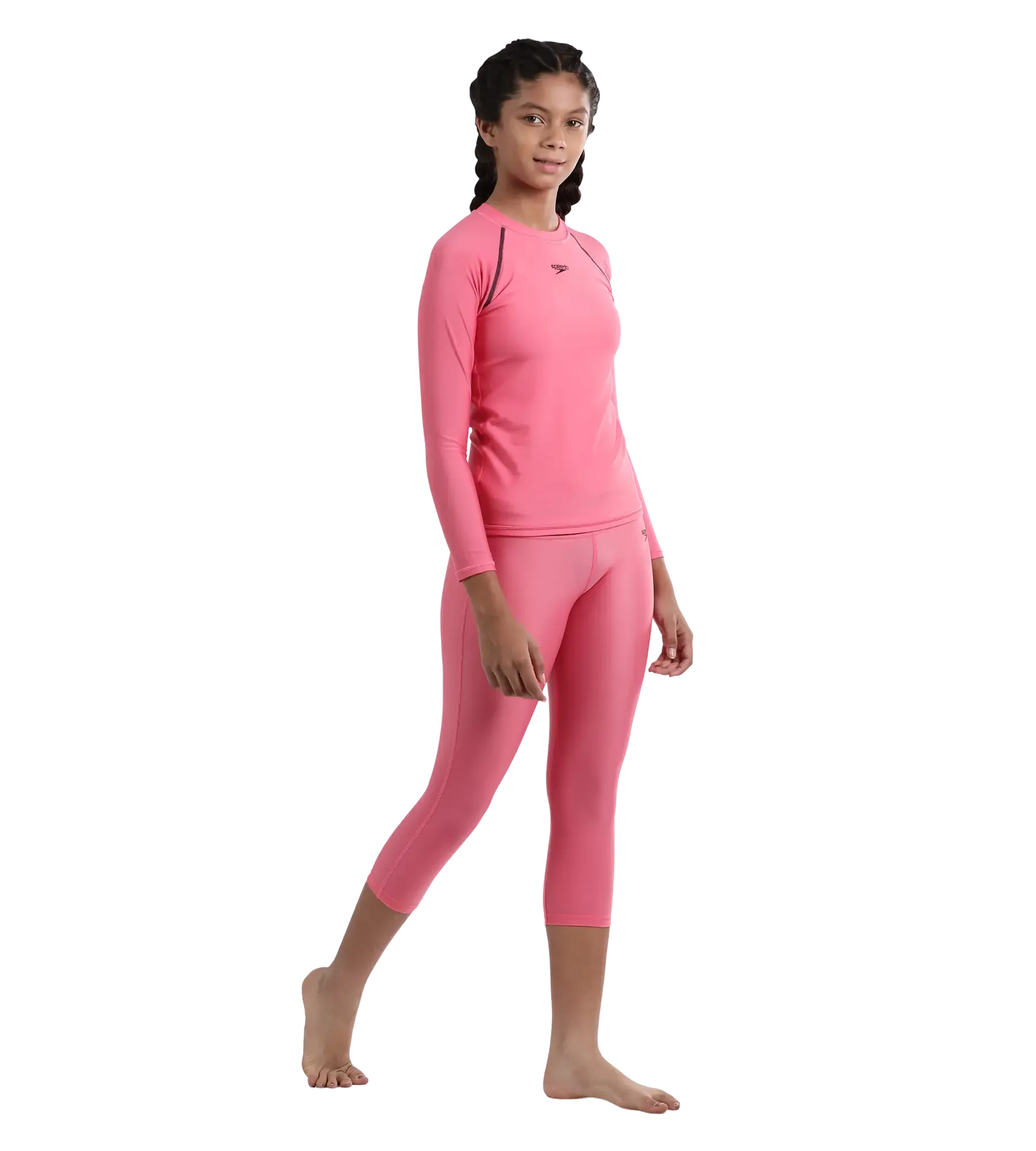 Girl's Recycled Endura Brite Long sleeve Suntop - Fandango Pink & True Navy - Image 5