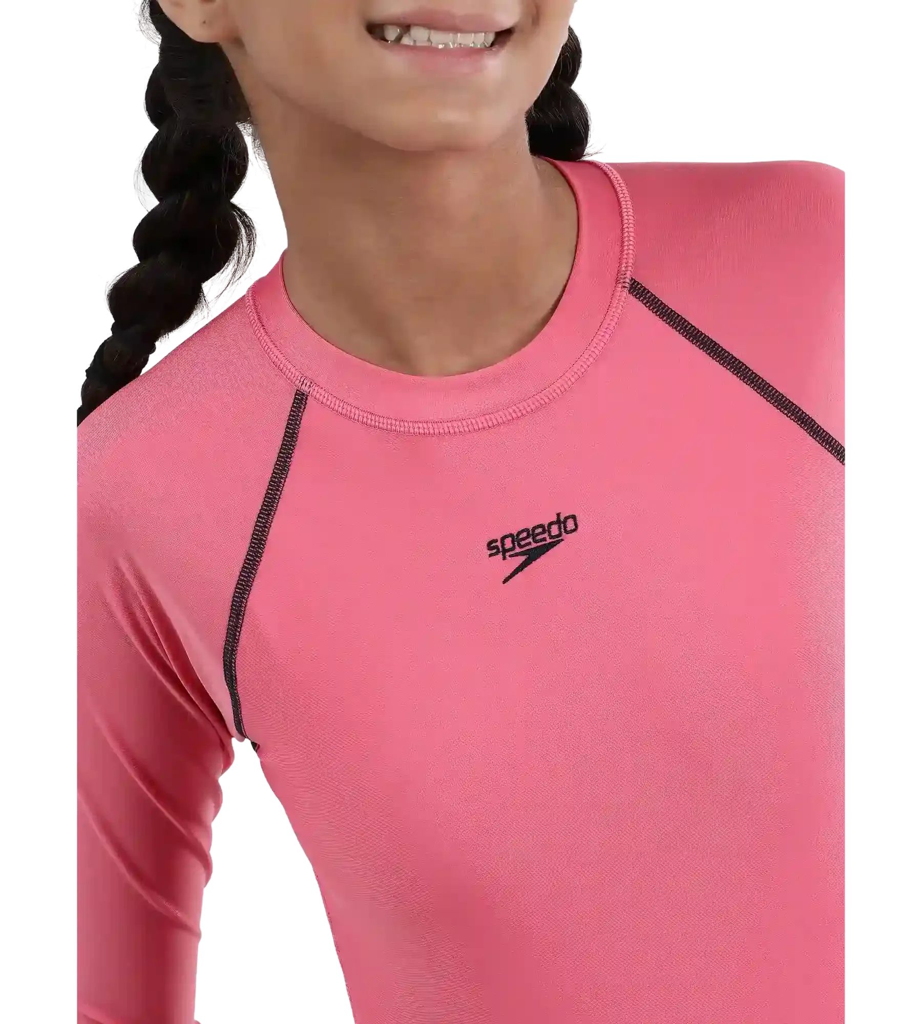 Girl's Recycled Endura Brite Long sleeve Suntop - Fandango Pink & True Navy - Image 6